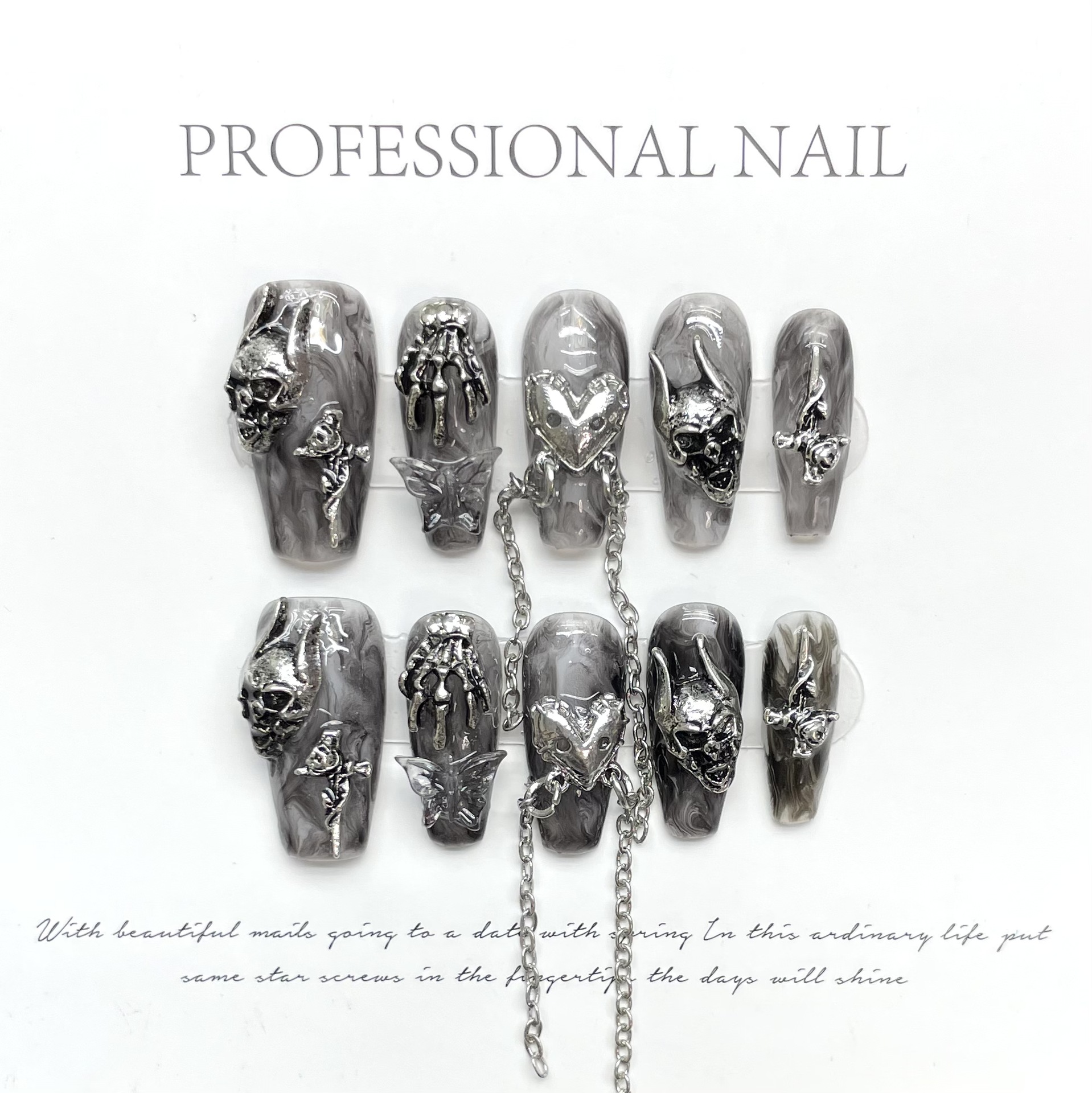 Gothic 3D Silver Nail Art Set