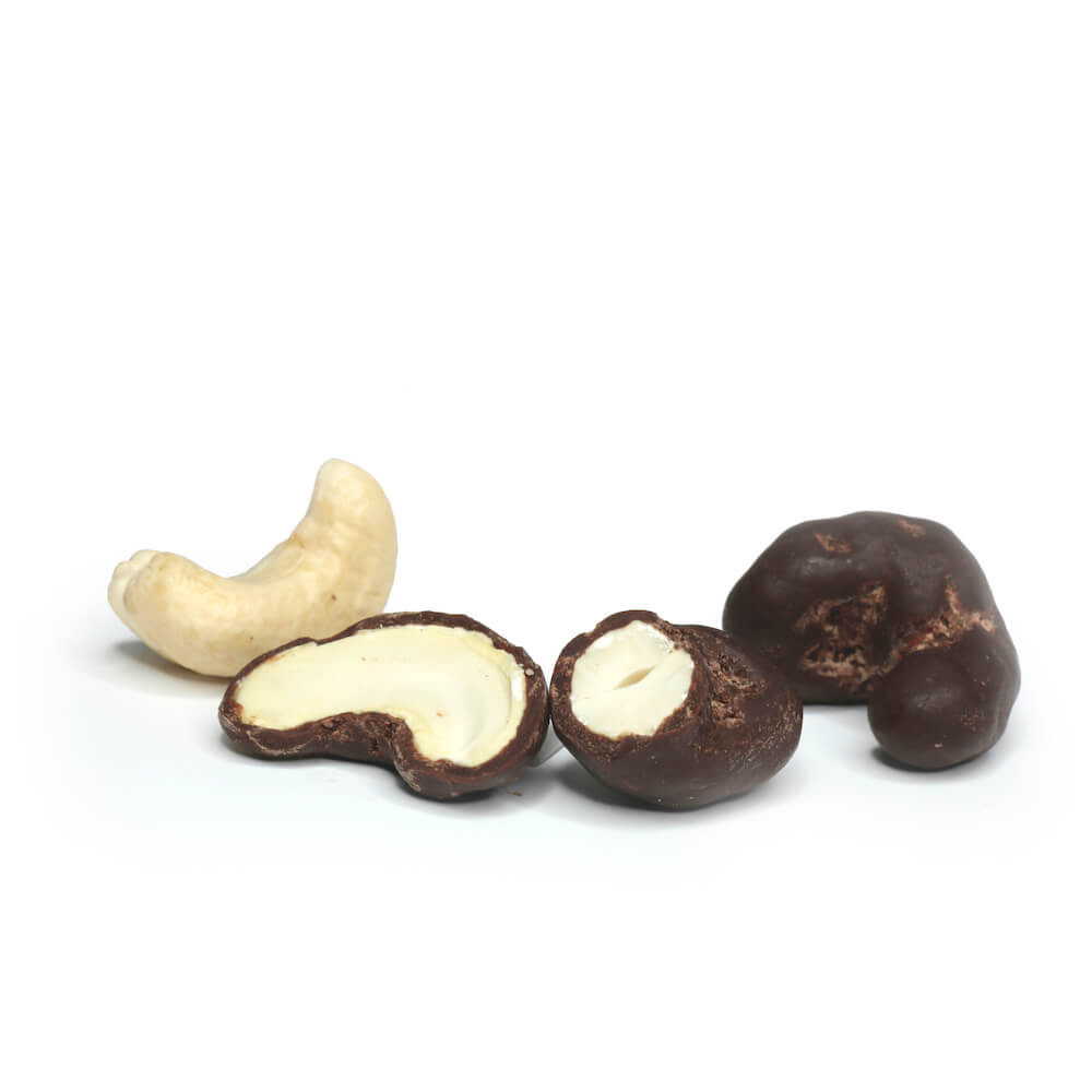 Dunkel Schokoladenüberzogene Cashewnüsse, mit Kaffee