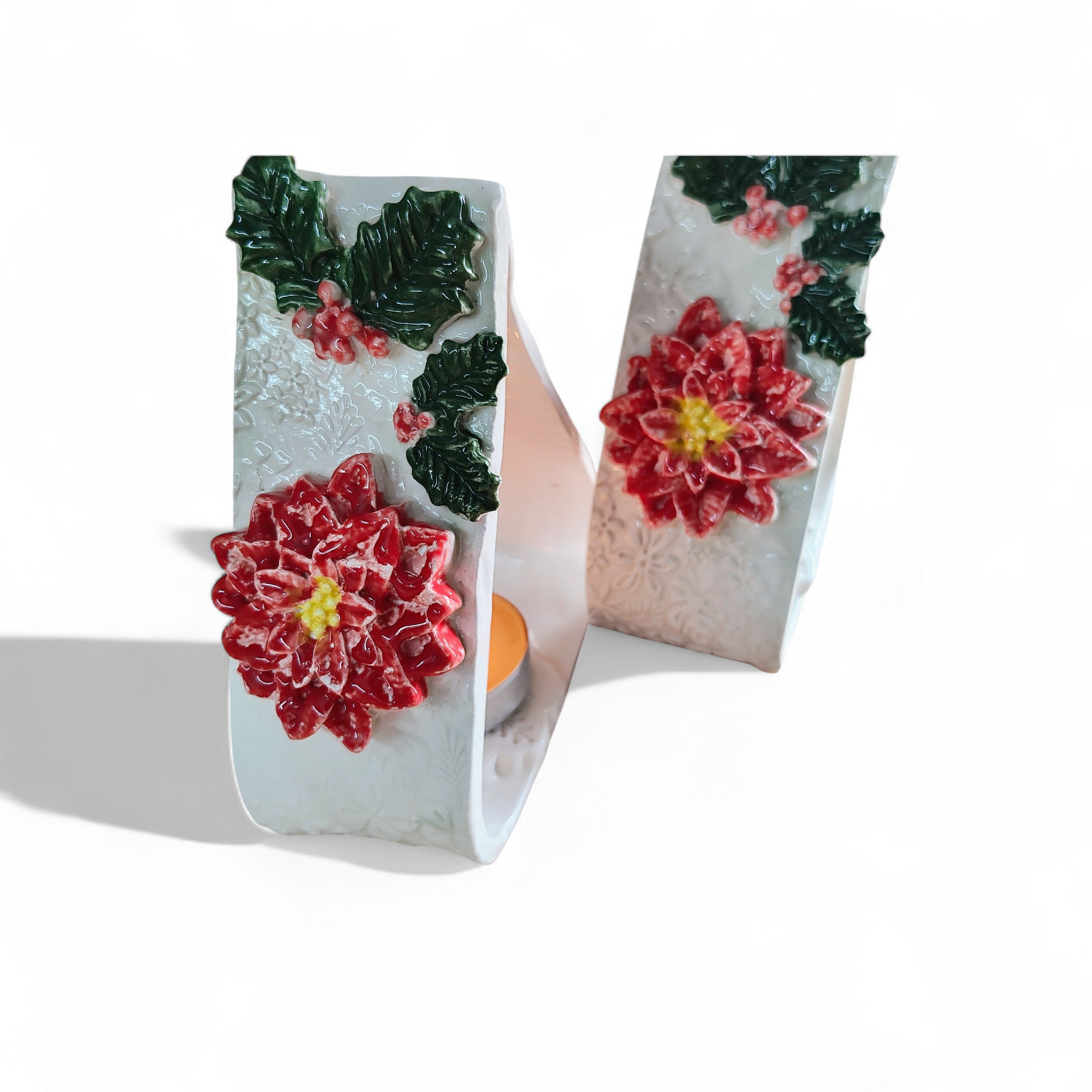 Portavelas Navideño de Cerámica Flor de Navidad