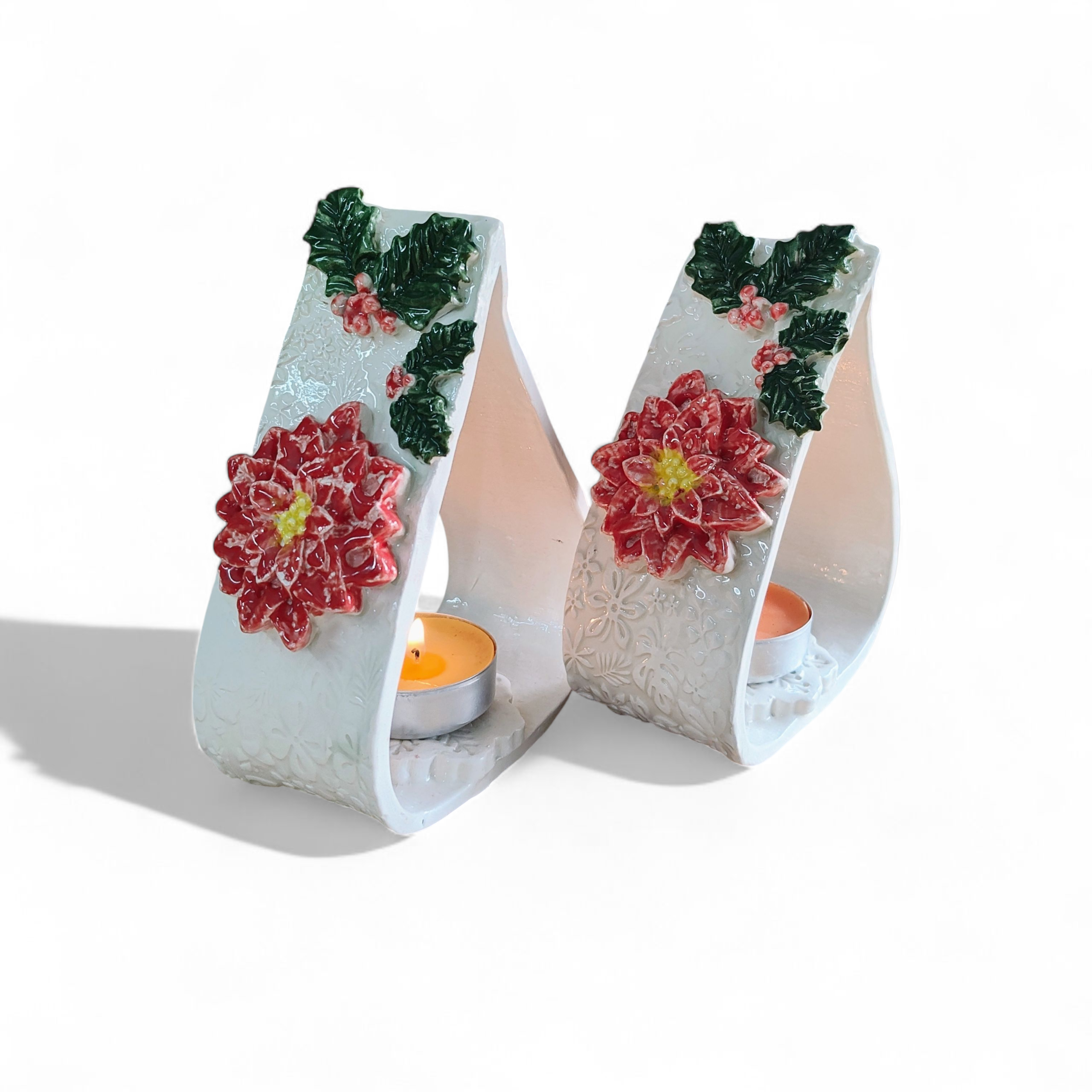 Portavelas Navideño de Cerámica  Flor de Navidad