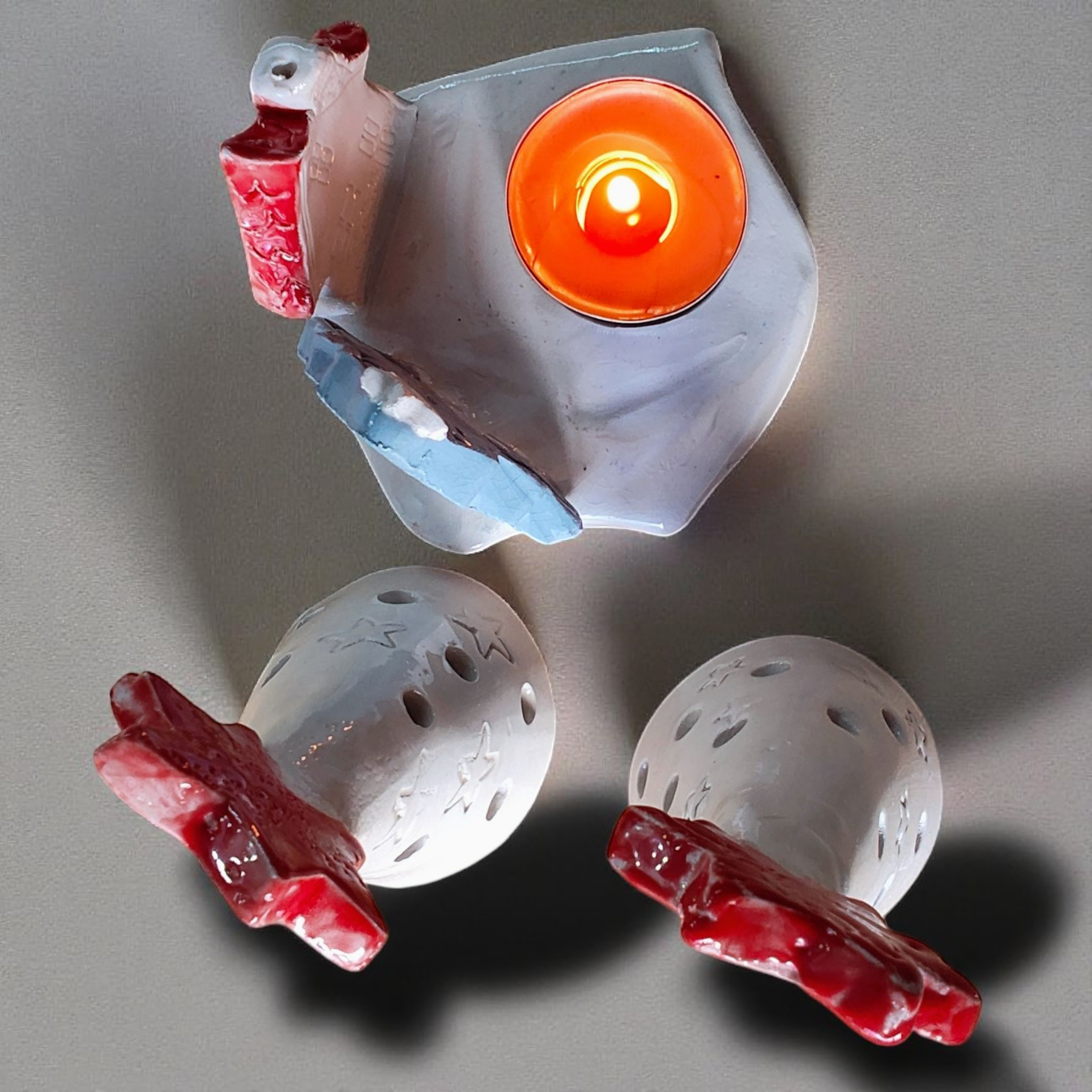 Set Navideño de Portavelas de Cerámica 