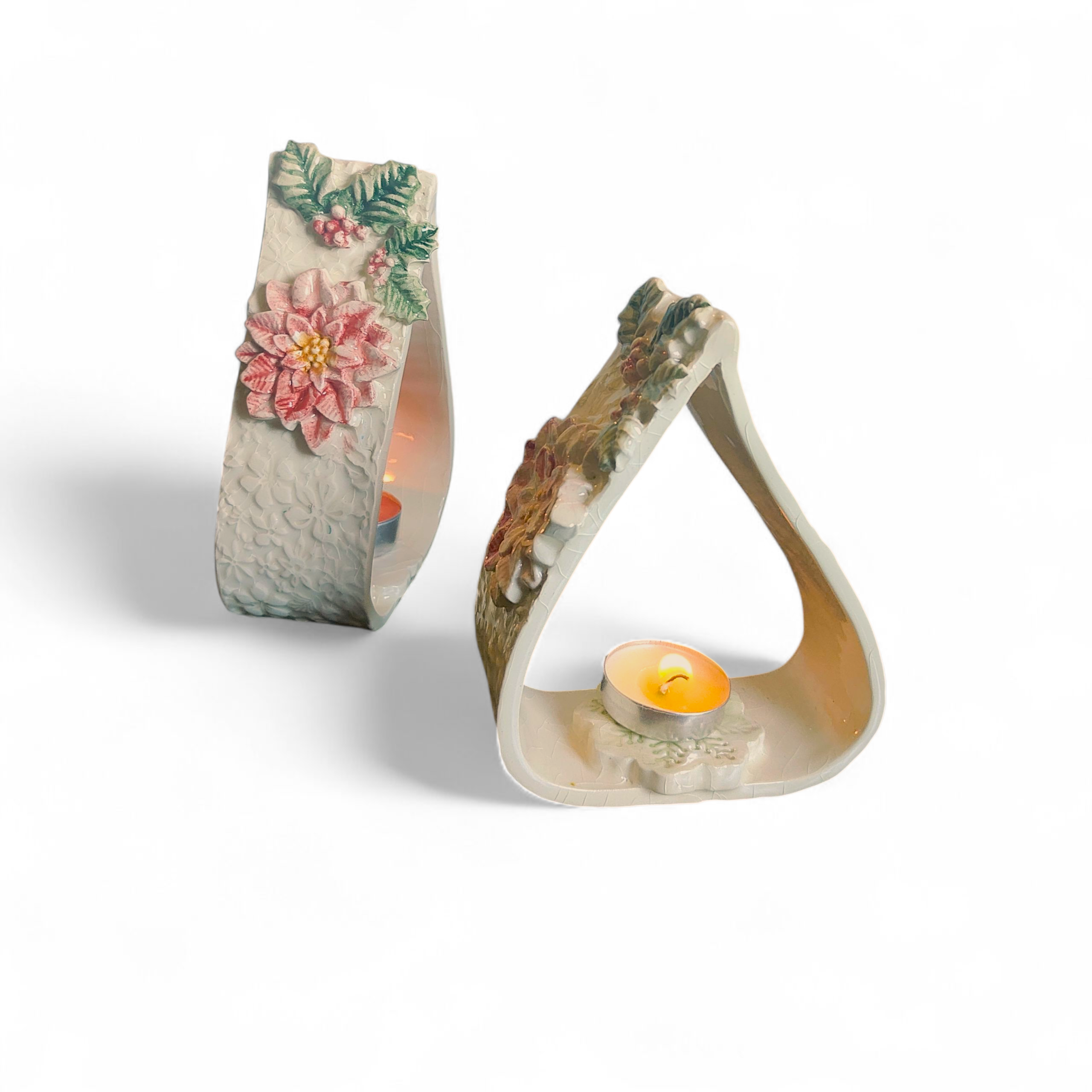 Portavelas Navideño de Cerámica  Flor de Navidad