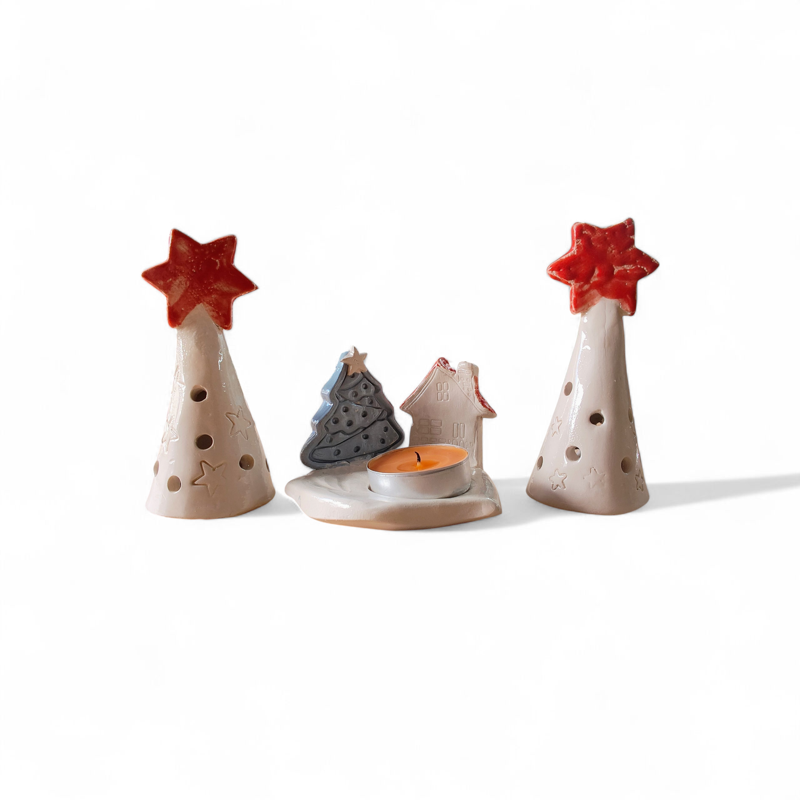 Set Navideño de Portavelas de Cerámica 