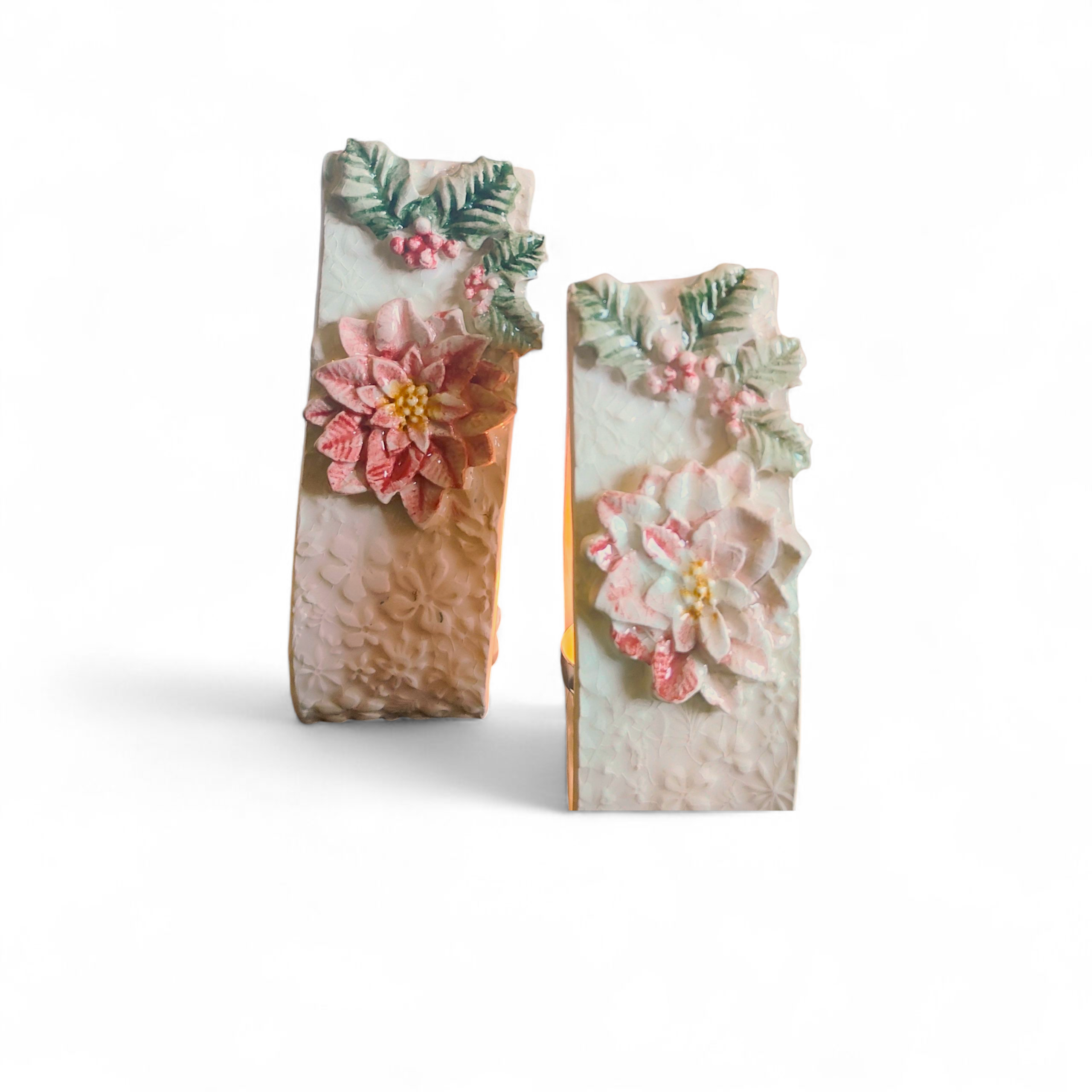 Portavelas Navideño de Cerámica  Flor de Navidad