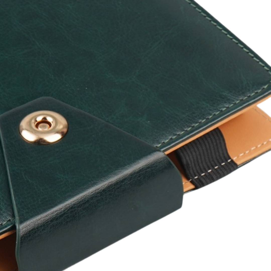 A6 Size Notebook Folder + Hole Magnet Flap, Color: D/Green & Brown | LGI - 406 