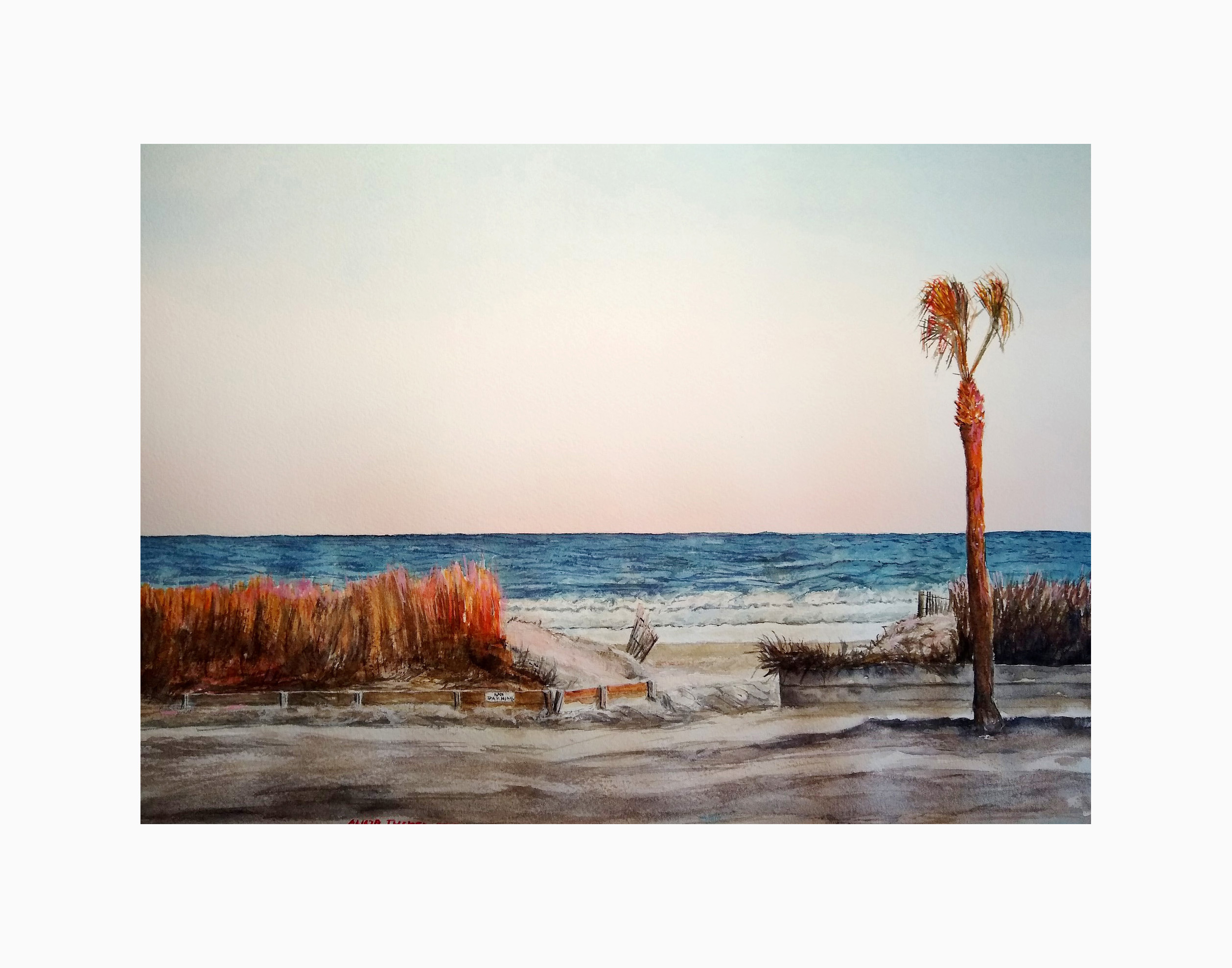 Camping at Myrtle Beach Watercolor Painting Print