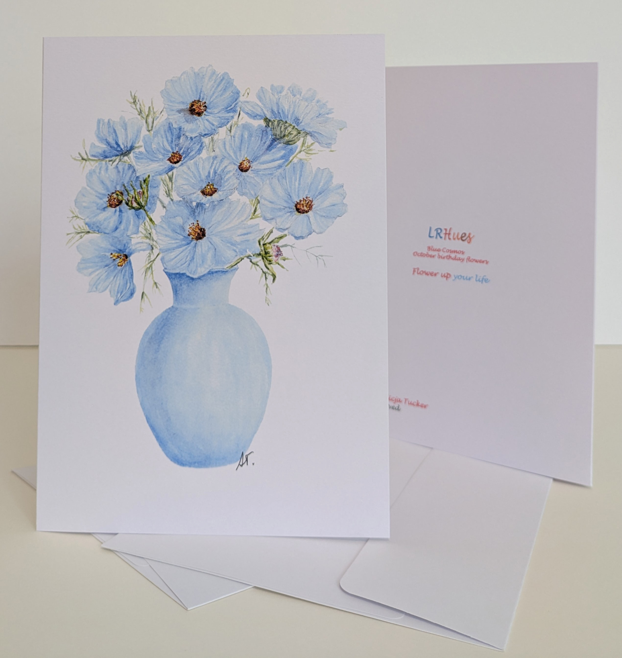 Watercolor Blue Cosmos greeting card