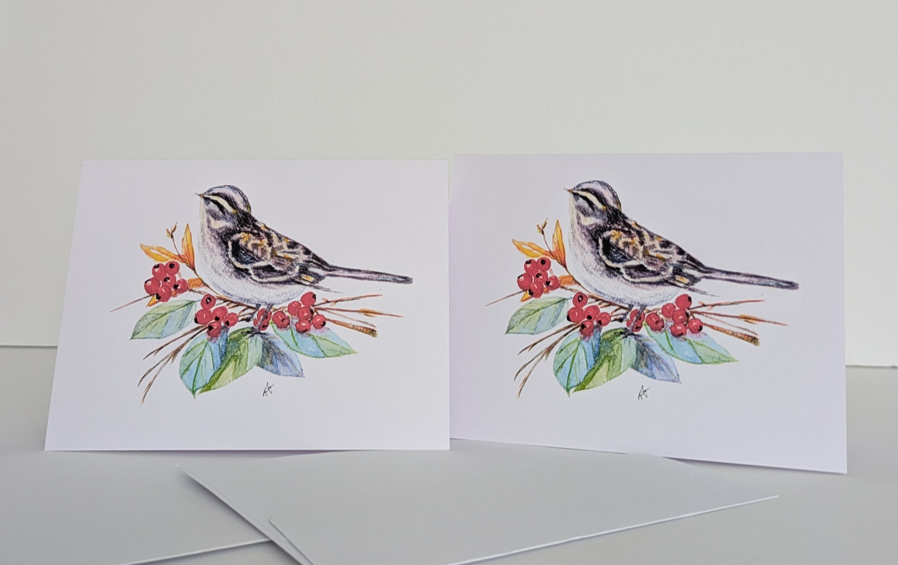 Watercolor Bird with Berries Greeting Card