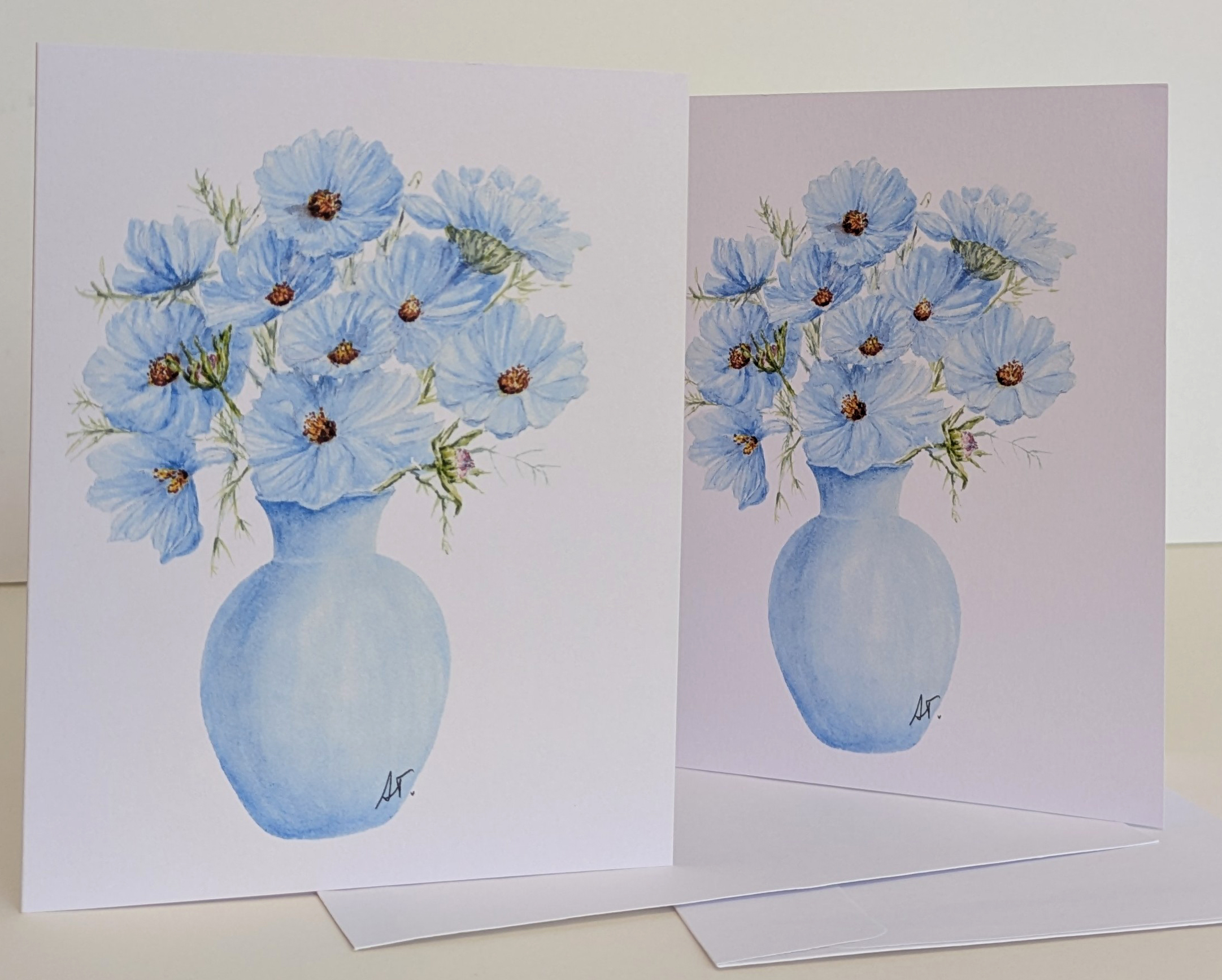 Watercolor Blue Cosmos greeting card