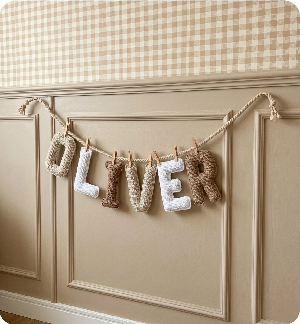 Guirnalda de Letras Crochet: Su Nombre Tejido a Mano.