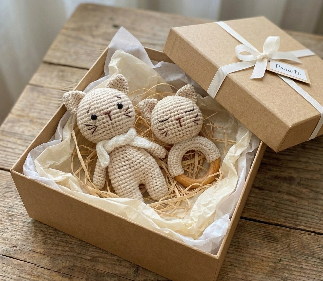 Set de Regalo "Dulce Compañía": Conejito y Sonajero Artesanal.