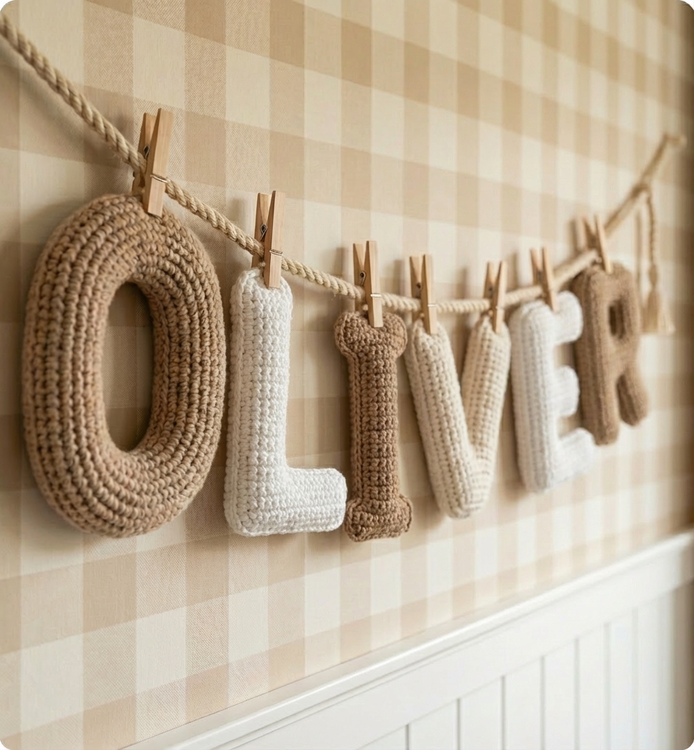 Guirnalda de Letras Crochet: Su Nombre Tejido a Mano.