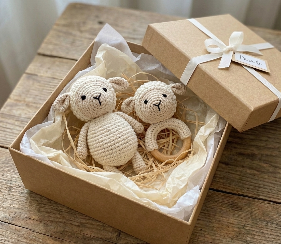 Set de Regalo "Dulce Compañía": Conejito y Sonajero Artesanal.