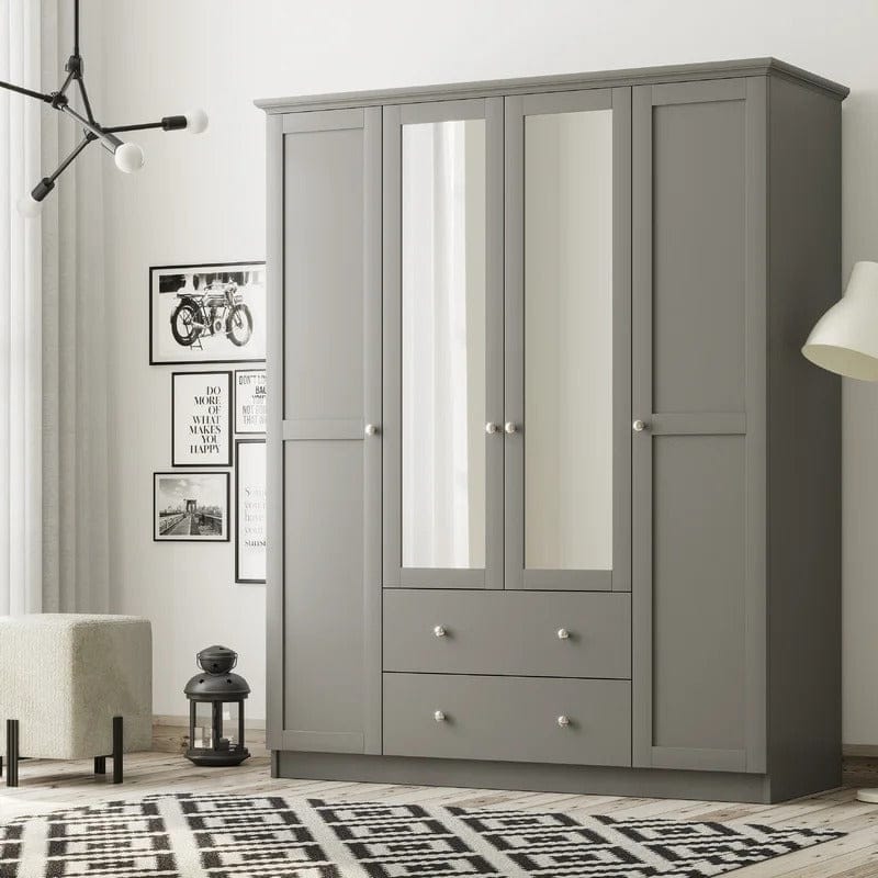 Grey Wardrobe with Mirrors