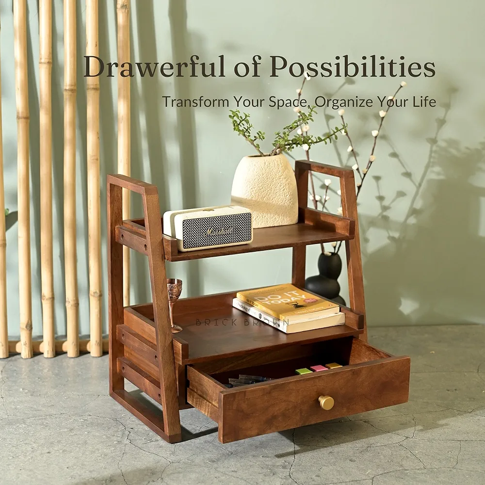 Wooden multipurpose shelf with drawer