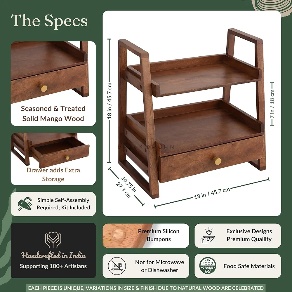 Wooden multipurpose shelf with drawer