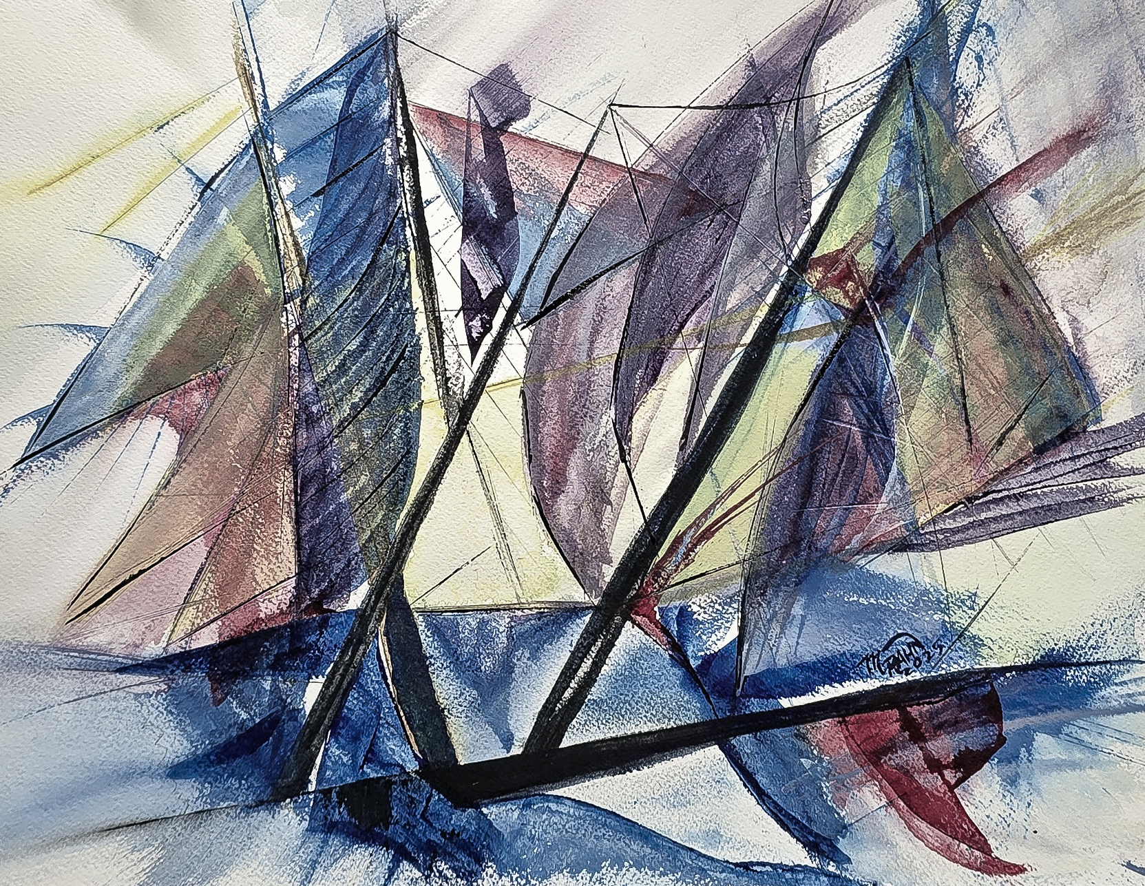 Abstract Sailboat Painting