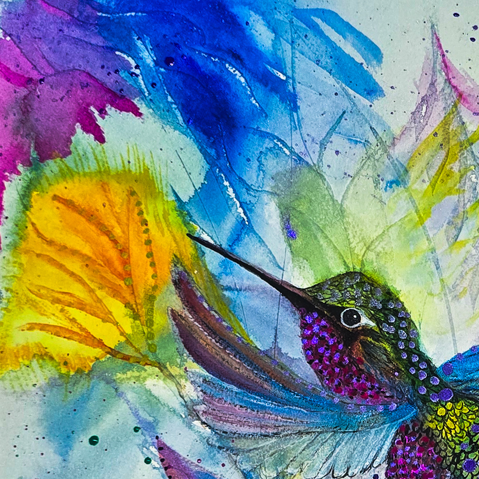Vibrant Hummingbird Watercolor Painting
