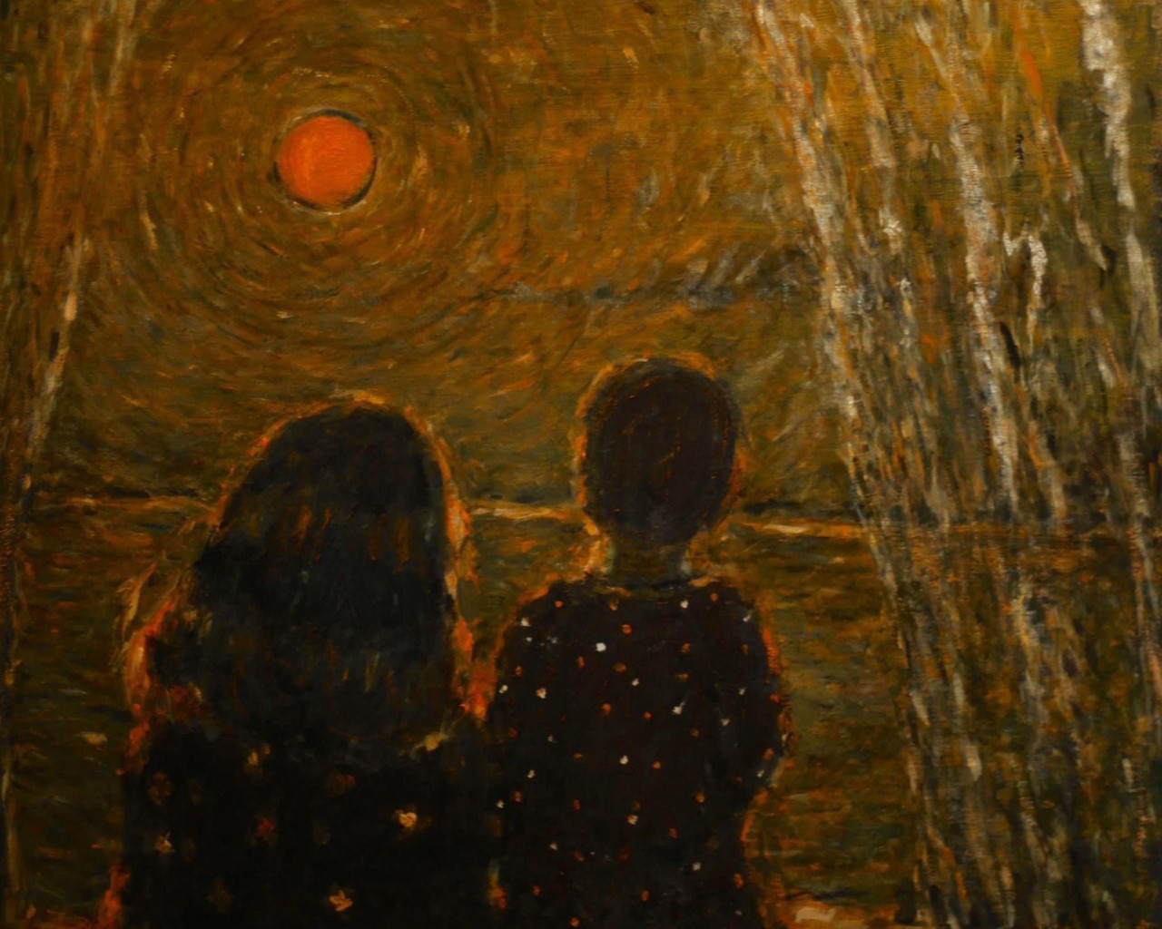 Painting of Two Figures Watching the Sunset