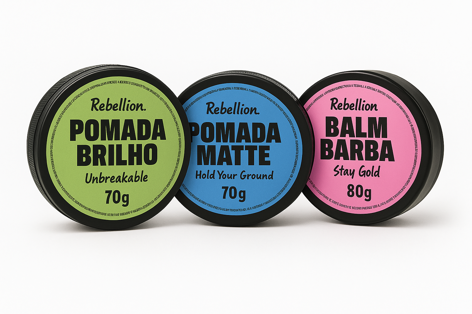 KIT REBELLION "In Control"- 2 Pomadas para cabelo e 1 Balm para barba