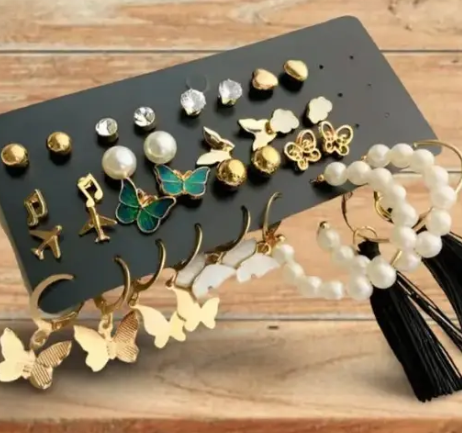 Elegant Party wear Designer 17 Pair Hoop and Stud Earring Set for Girl & women 