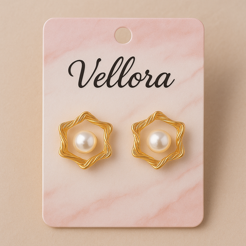 Premium Elegant Gold-Plated Geometric Drop Earrings with White Pearl