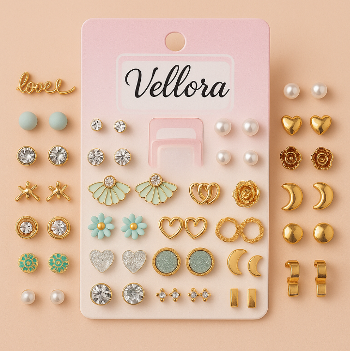 Party Wear And Ethinic Gold Plated Multicolor Studs Combo