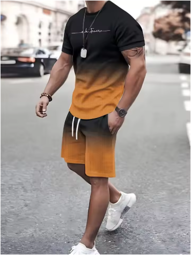 Men's Gradient T-Shirt and Shorts Set
