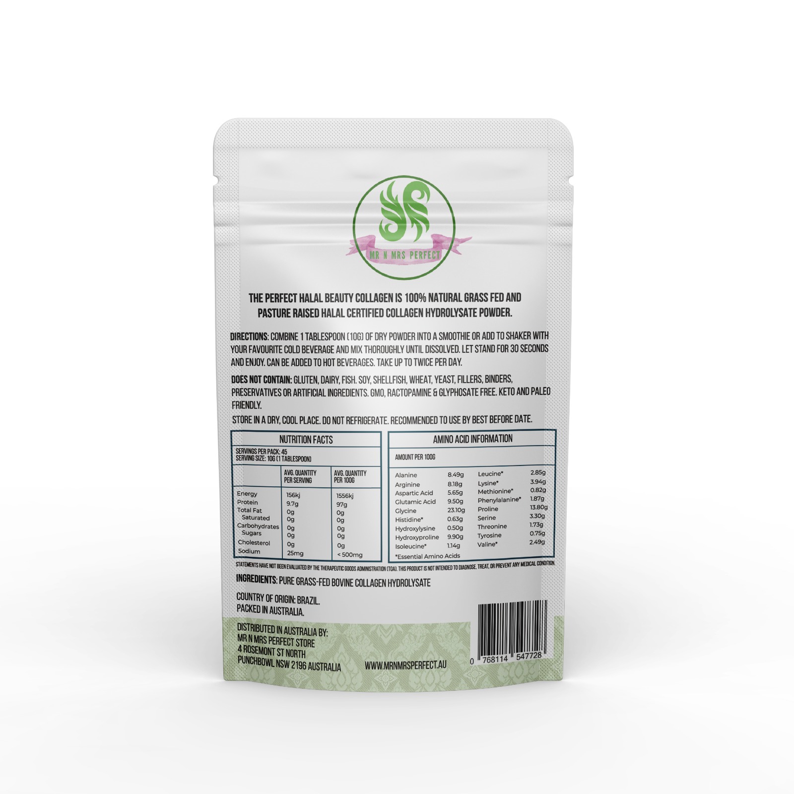 The Perfect Halal Beauty Collagen Powder 450g Unflavoured