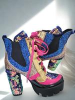 Colorful Chunky Heel Boots
