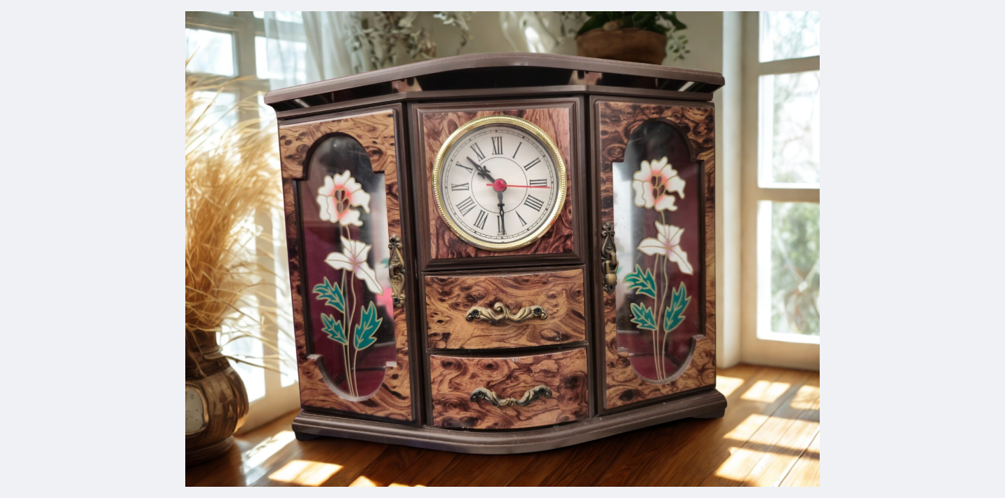 Vintage Wooden Floral Cabinet Clock