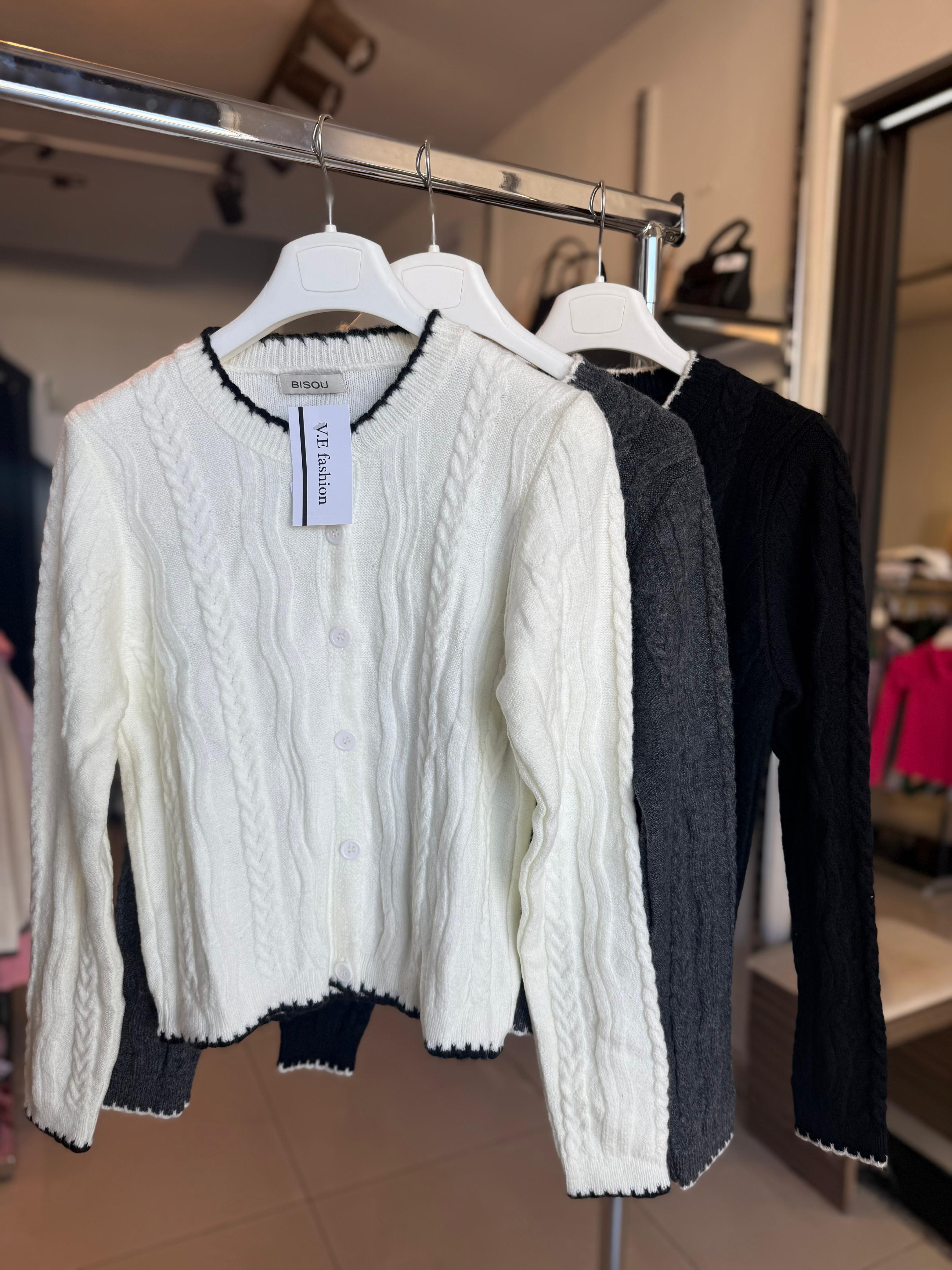 Trim Cable-Knit Cardigan.