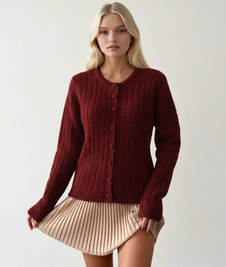 Ribbed crewneck cardigan