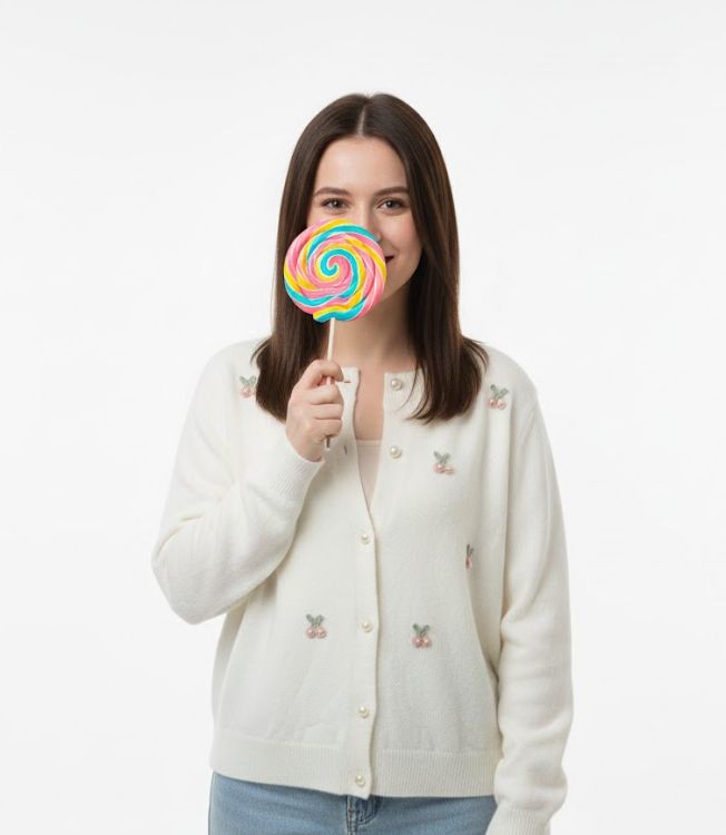 Pearl button cherry cardigan