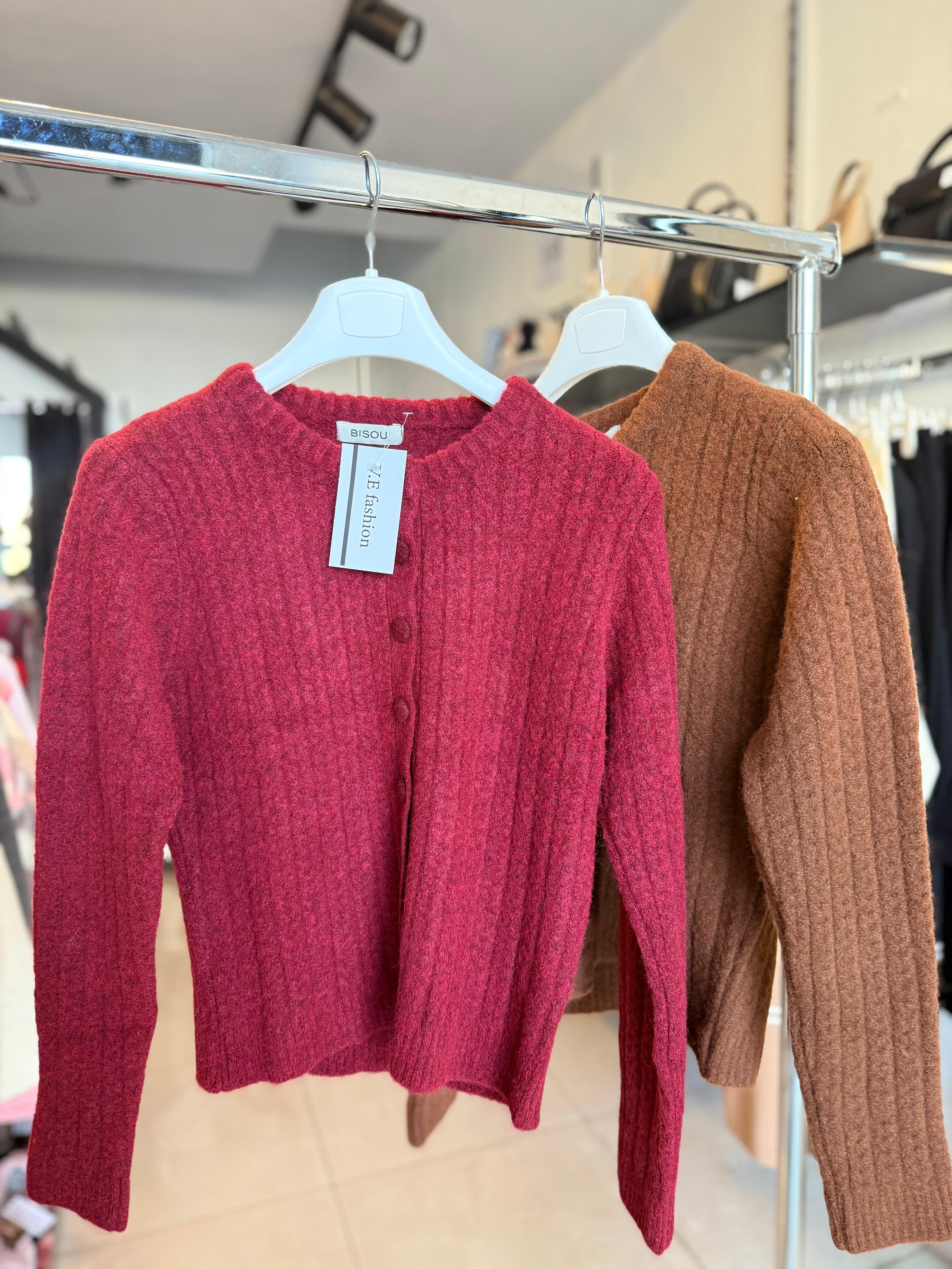 Ribbed crewneck cardigan