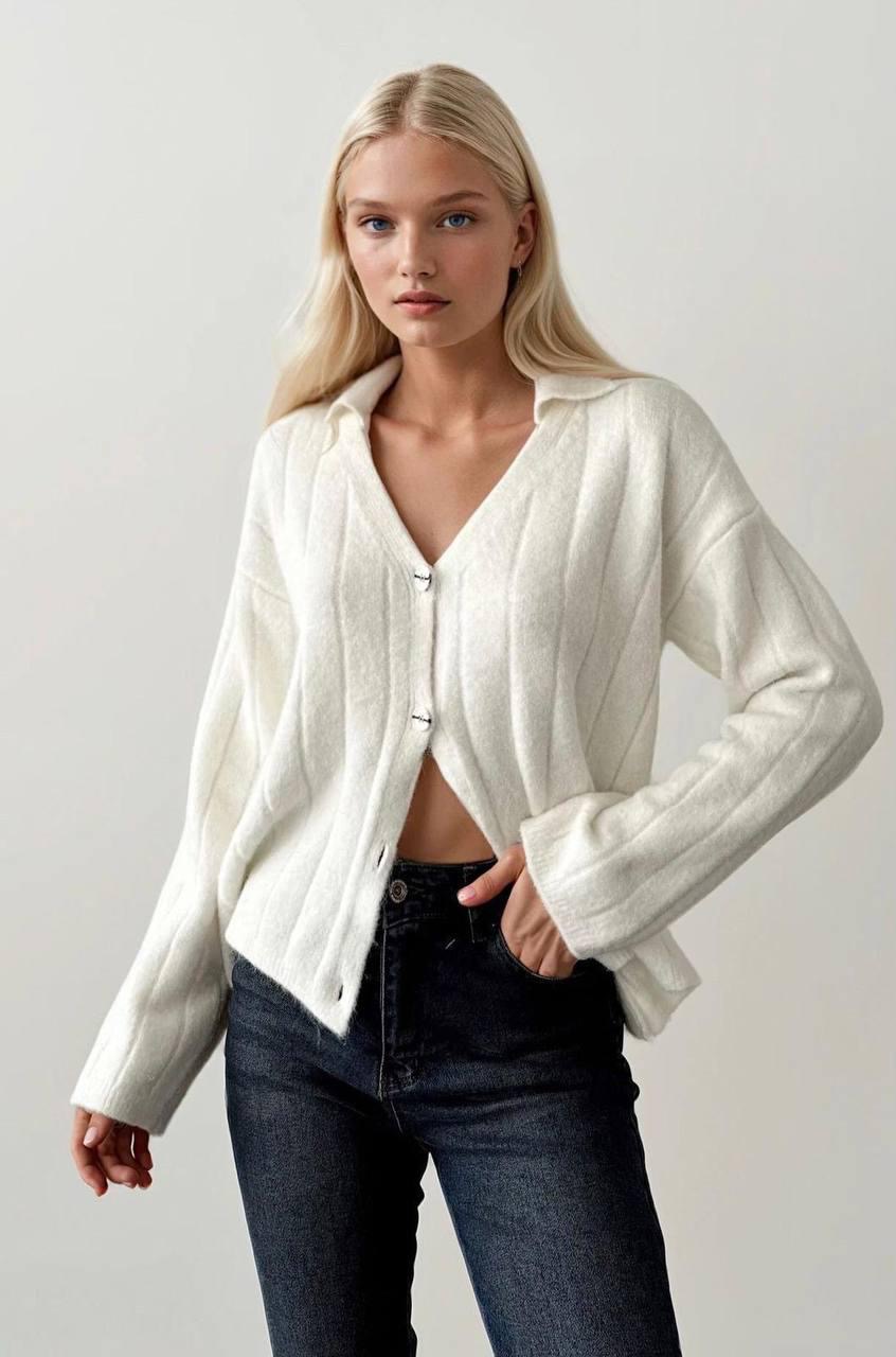 Rib Knit Polo Cardigan 