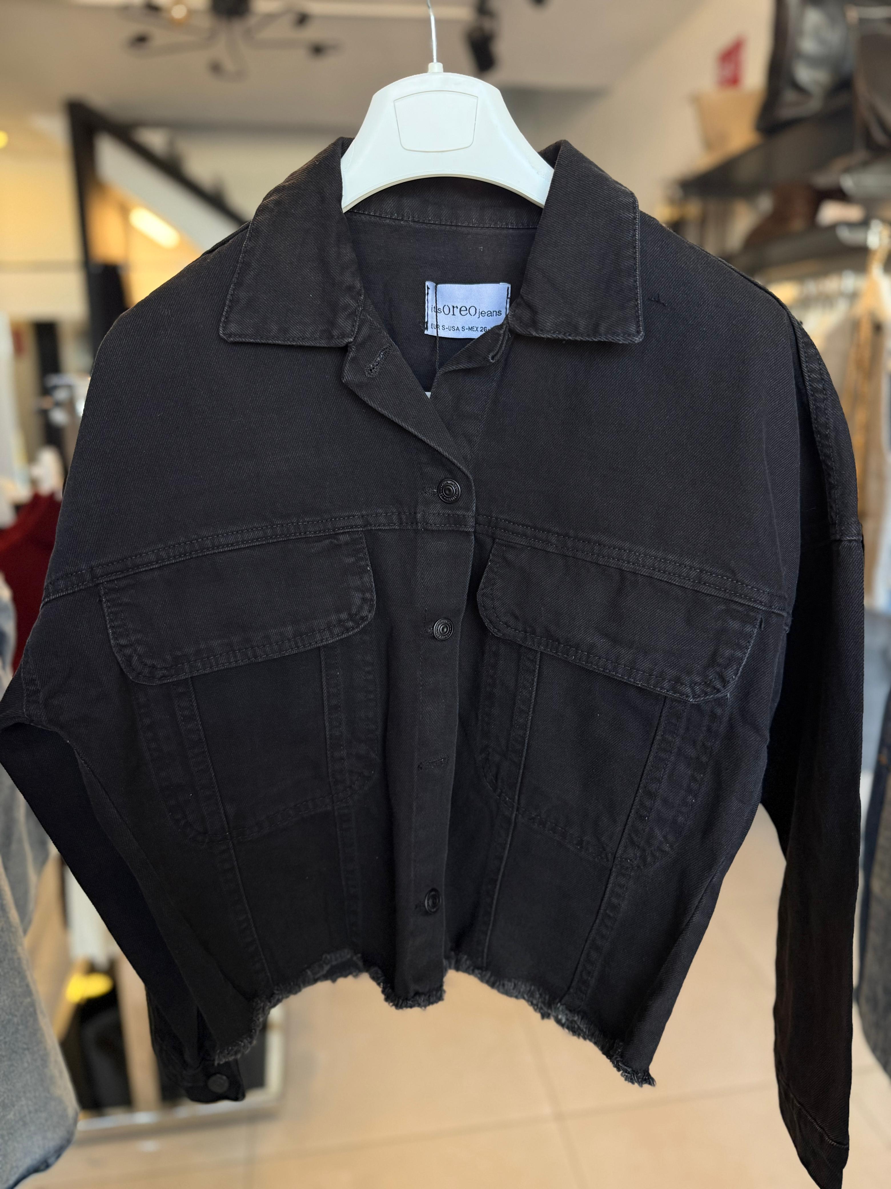 Black cropped denim jacket