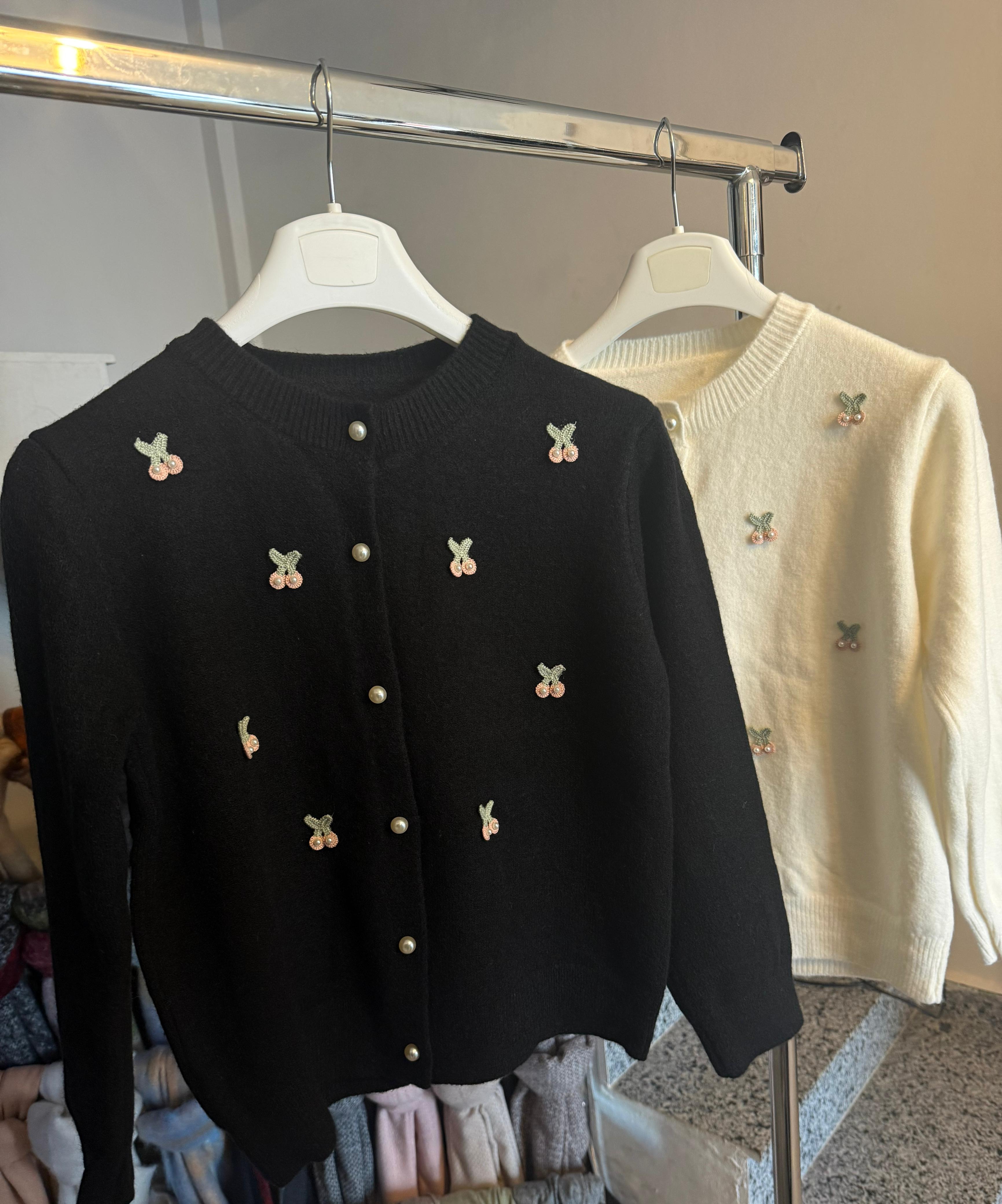 Pearl button cherry cardigan