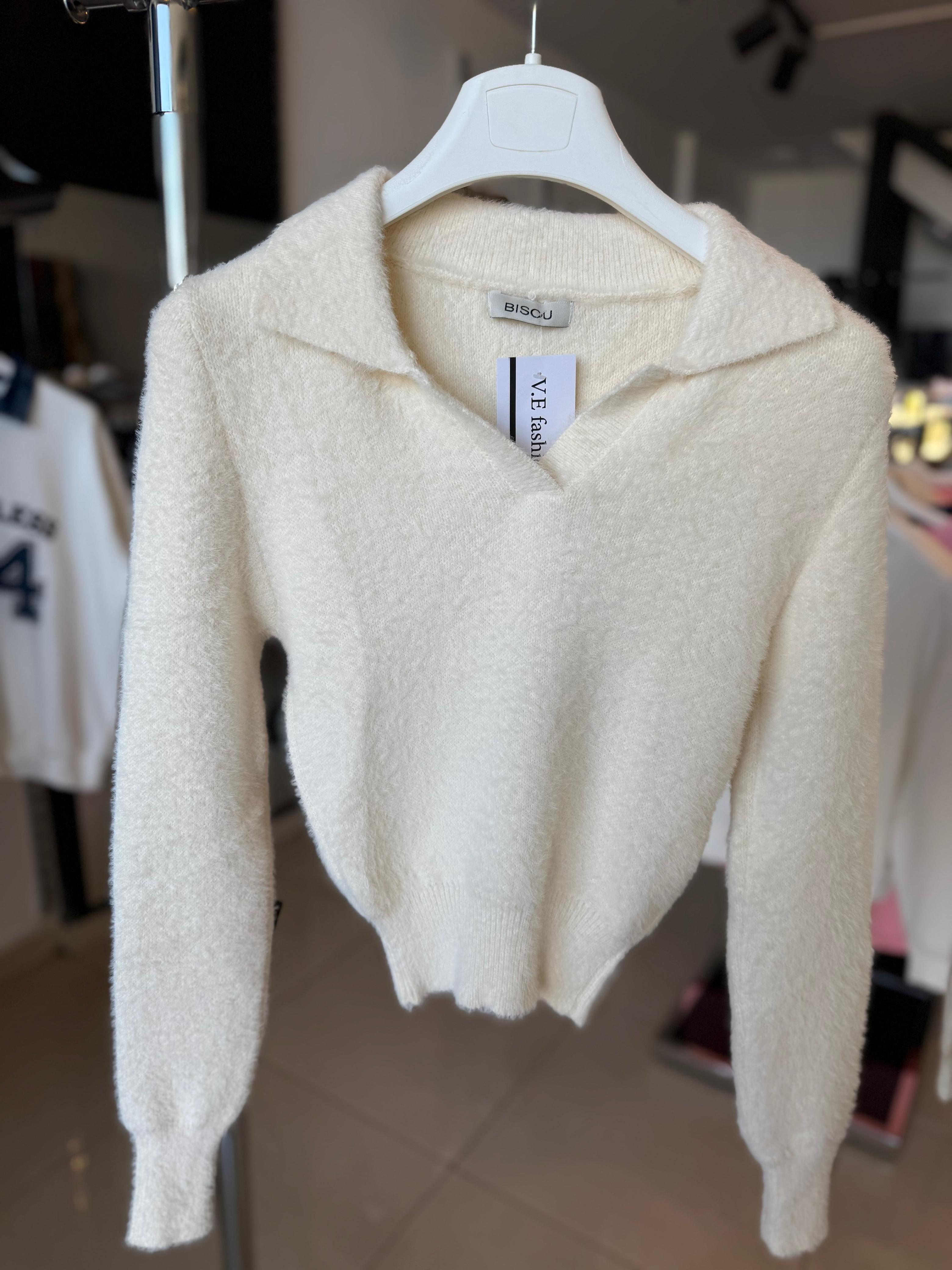 Fluffy knit polo top