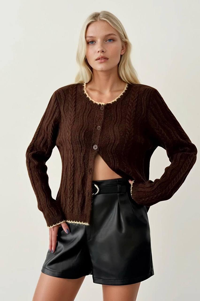 Trim Cable-Knit Cardigan.