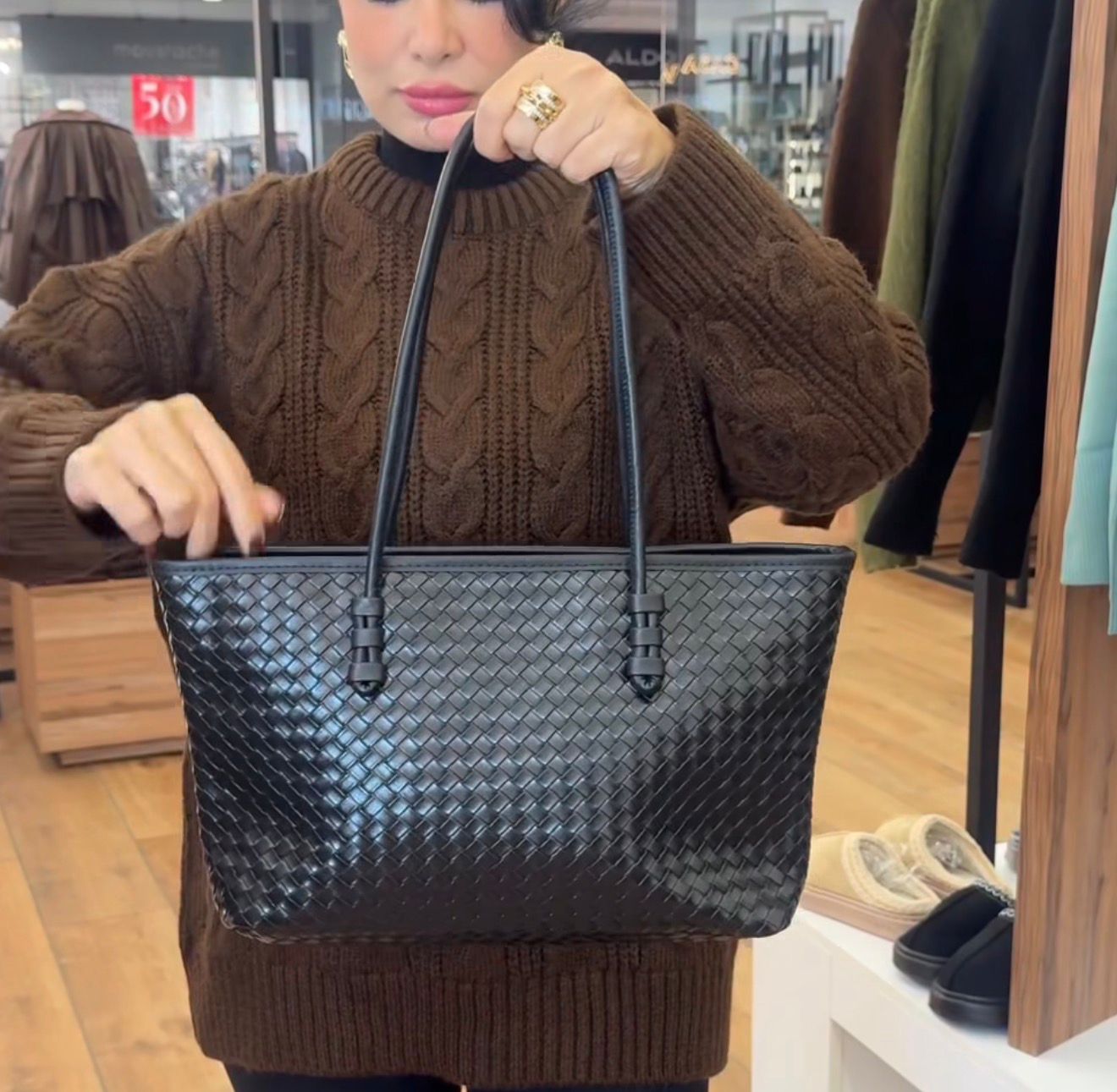 Woven leather tote