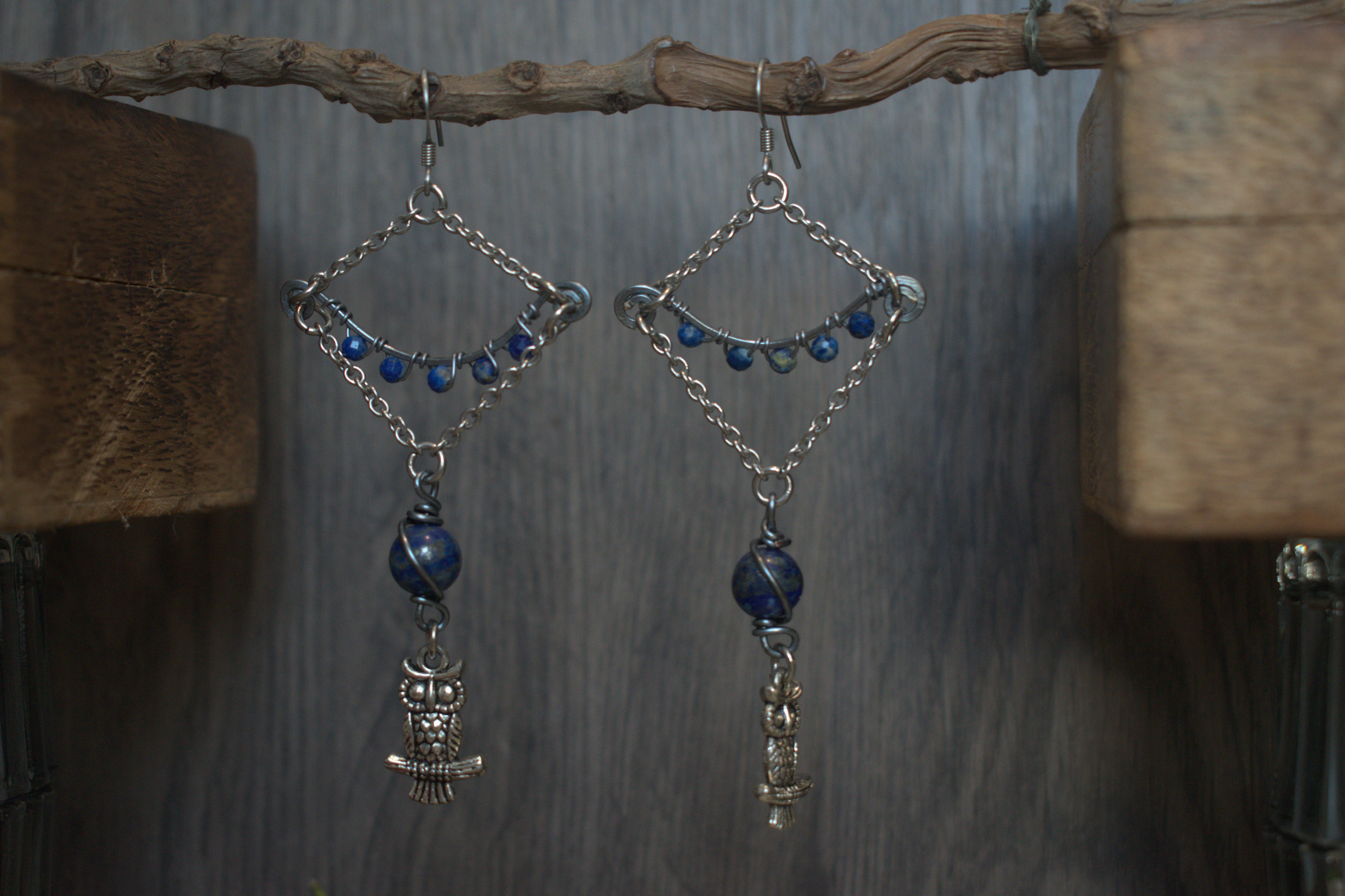Boucles d'oreilles ~L'éveil du Hibou~ Lapis Lazuli