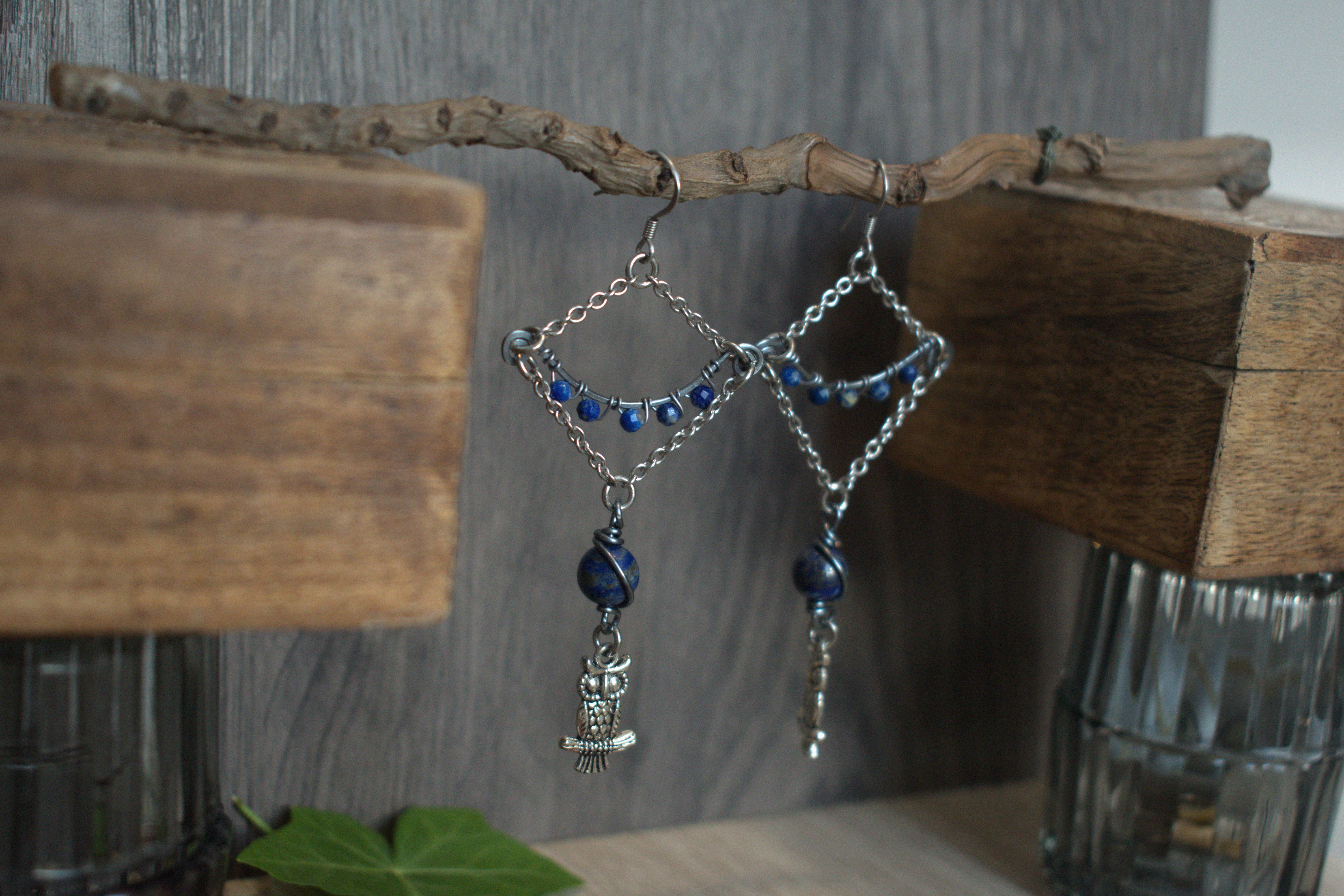 Boucles d'oreilles ~L'éveil du Hibou~ Lapis Lazuli
