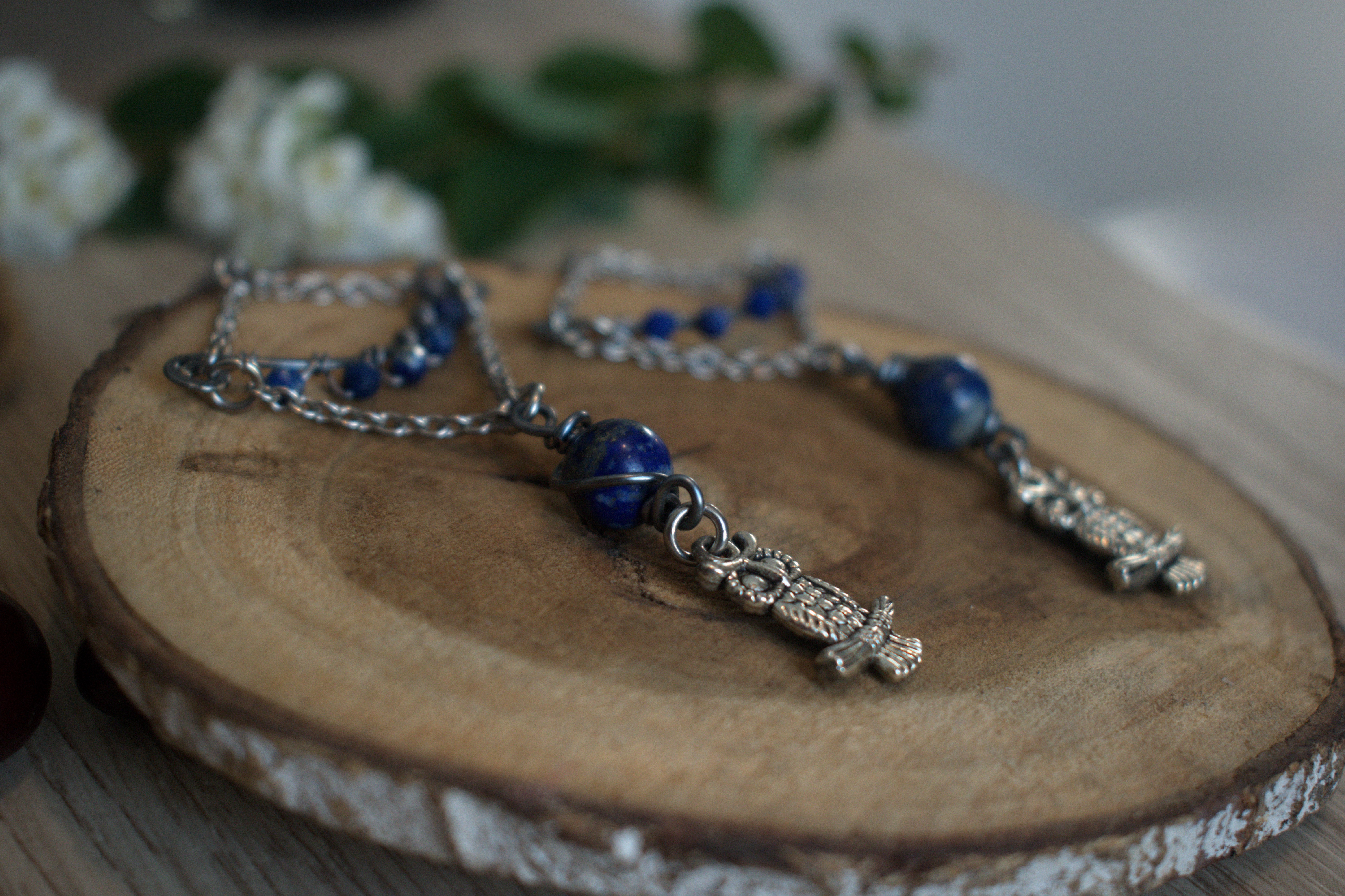 Boucles d'oreilles ~L'éveil du Hibou~ Lapis Lazuli