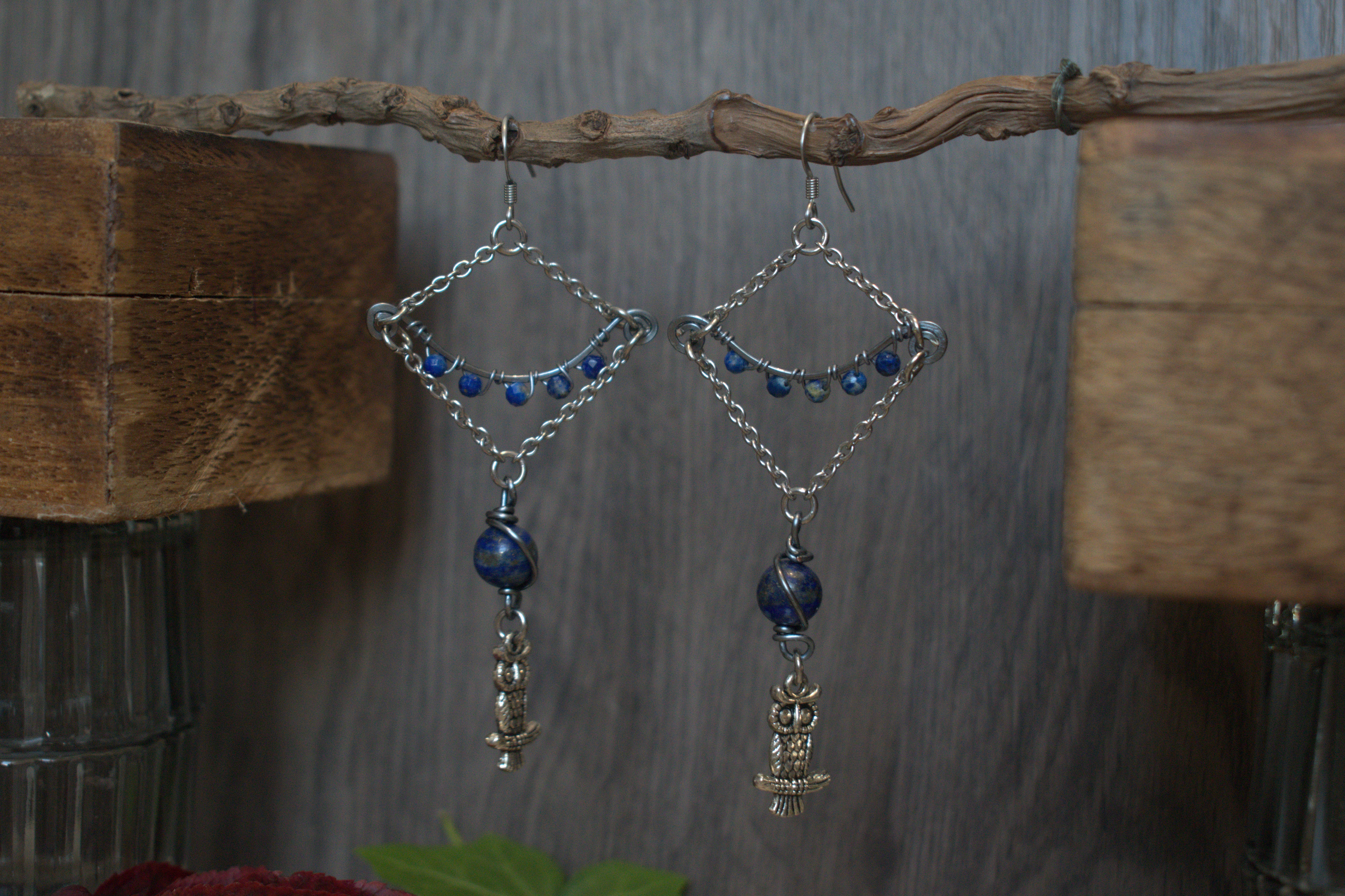 Boucles d'oreilles ~L'éveil du Hibou~ Lapis Lazuli