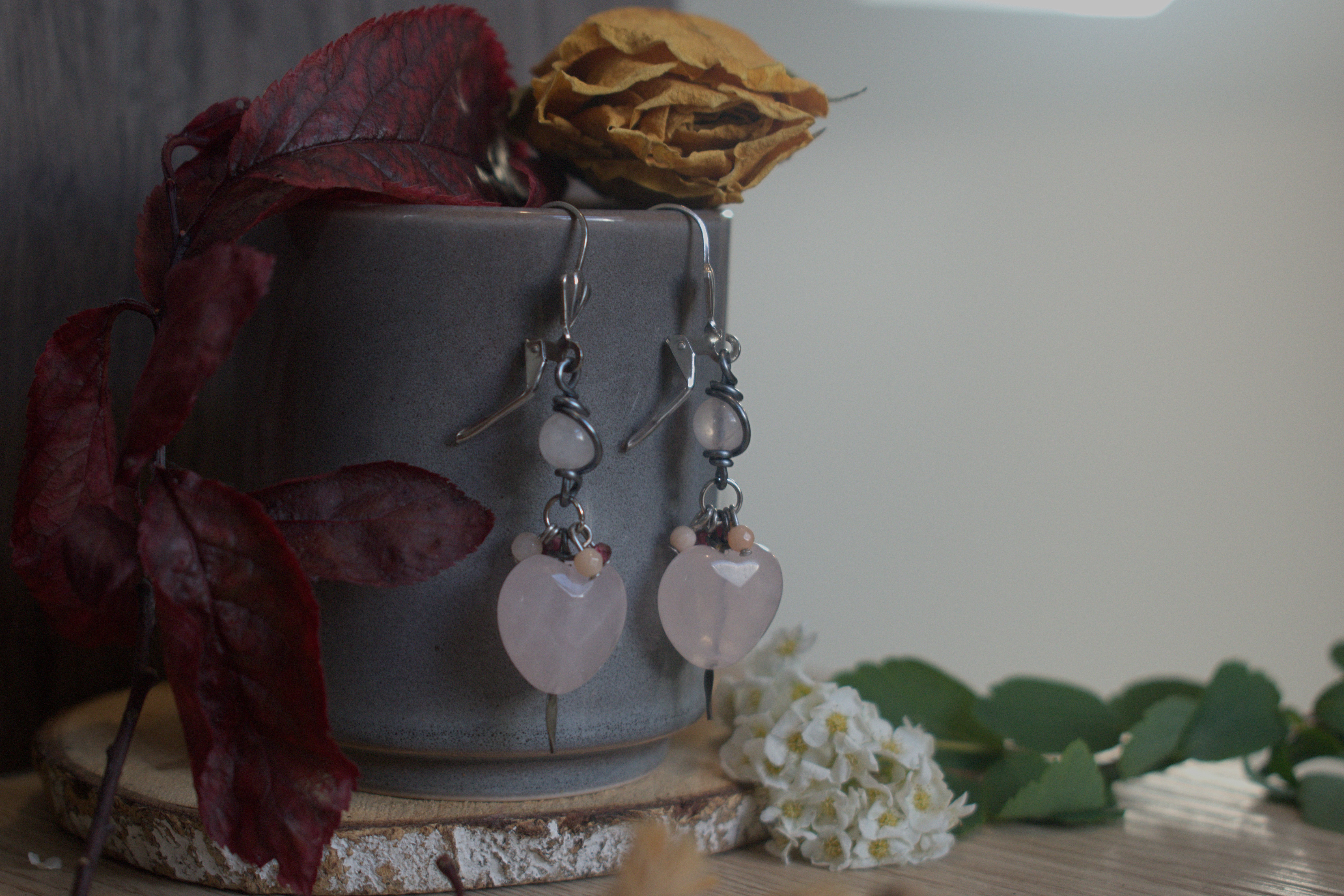 Boucles d'oreilles ~Philtre d'Amour~ Quartz Rose 