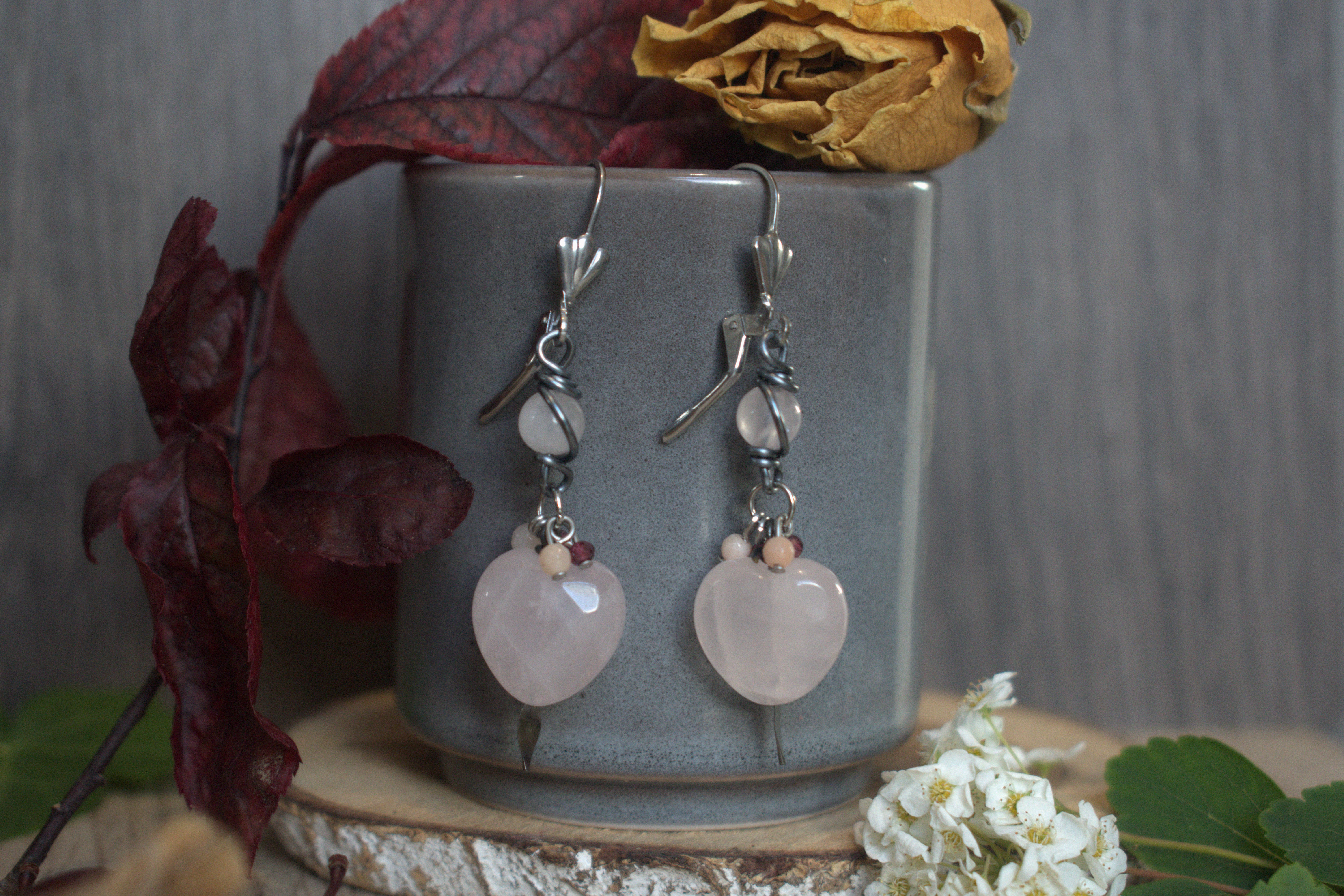 Boucles d'oreilles ~Philtre d'Amour~ Quartz Rose 