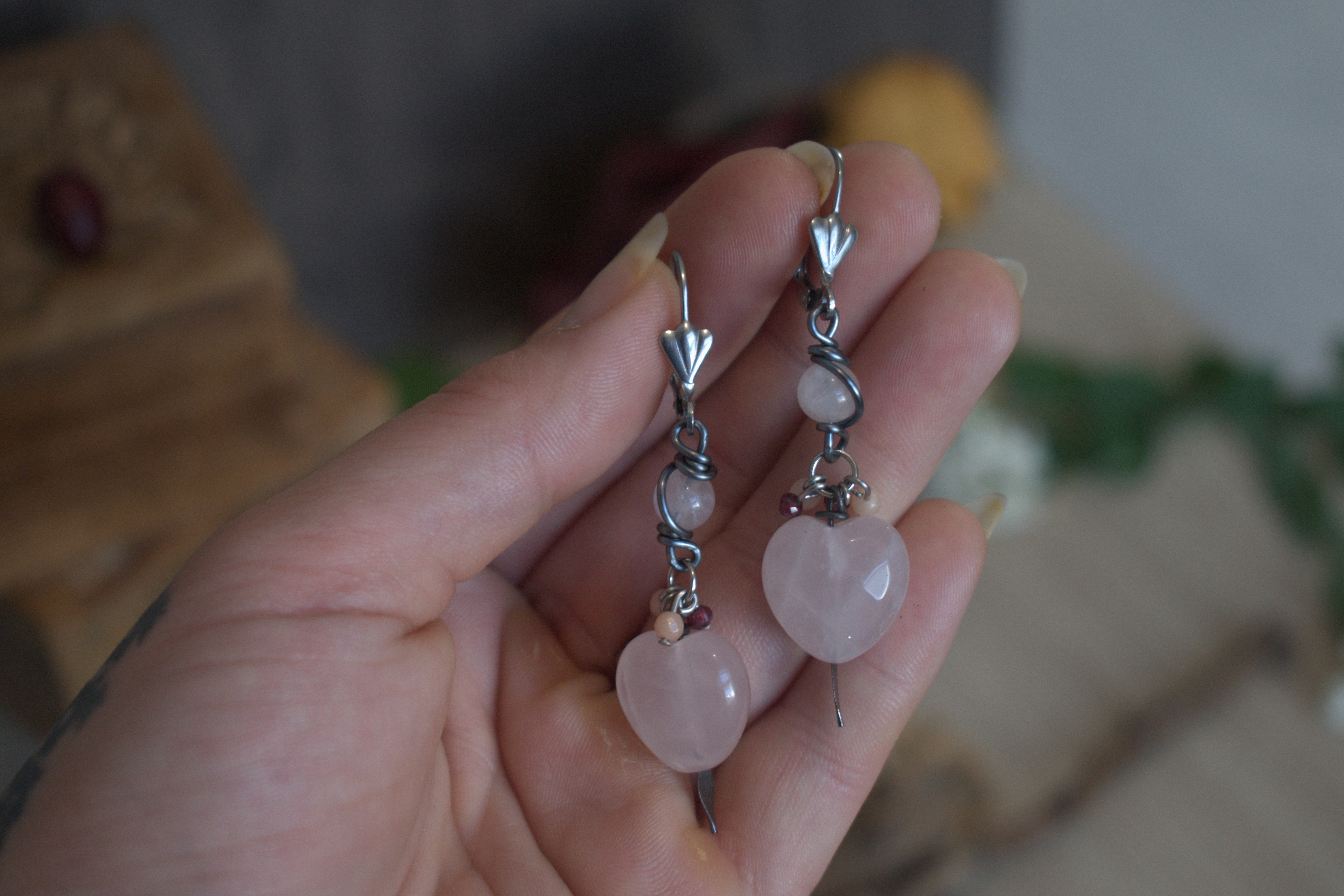 Boucles d'oreilles ~Philtre d'Amour~ Quartz Rose 