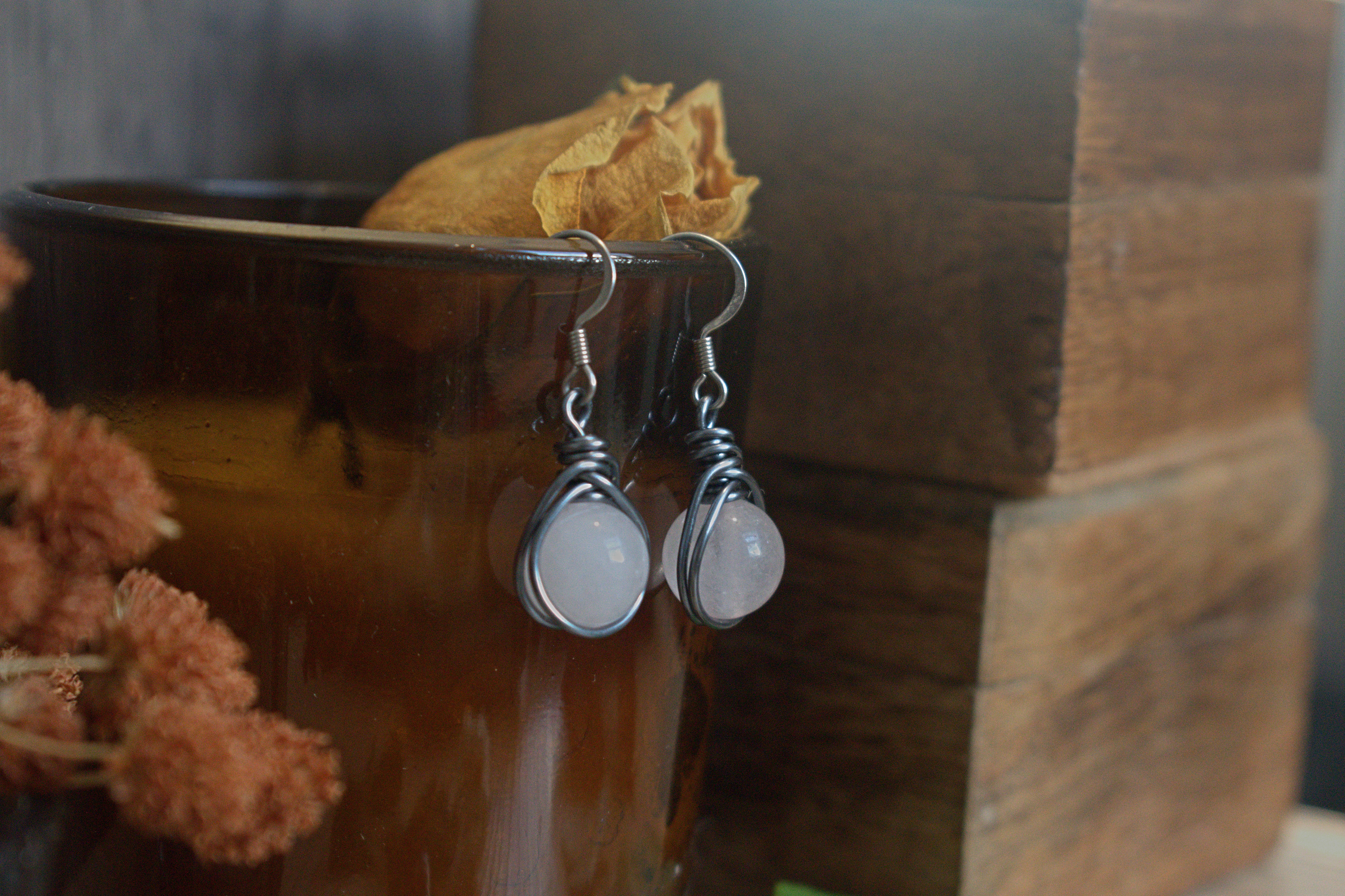 Boucles d'Oreilles ~Orëa~ Quartz Rose
