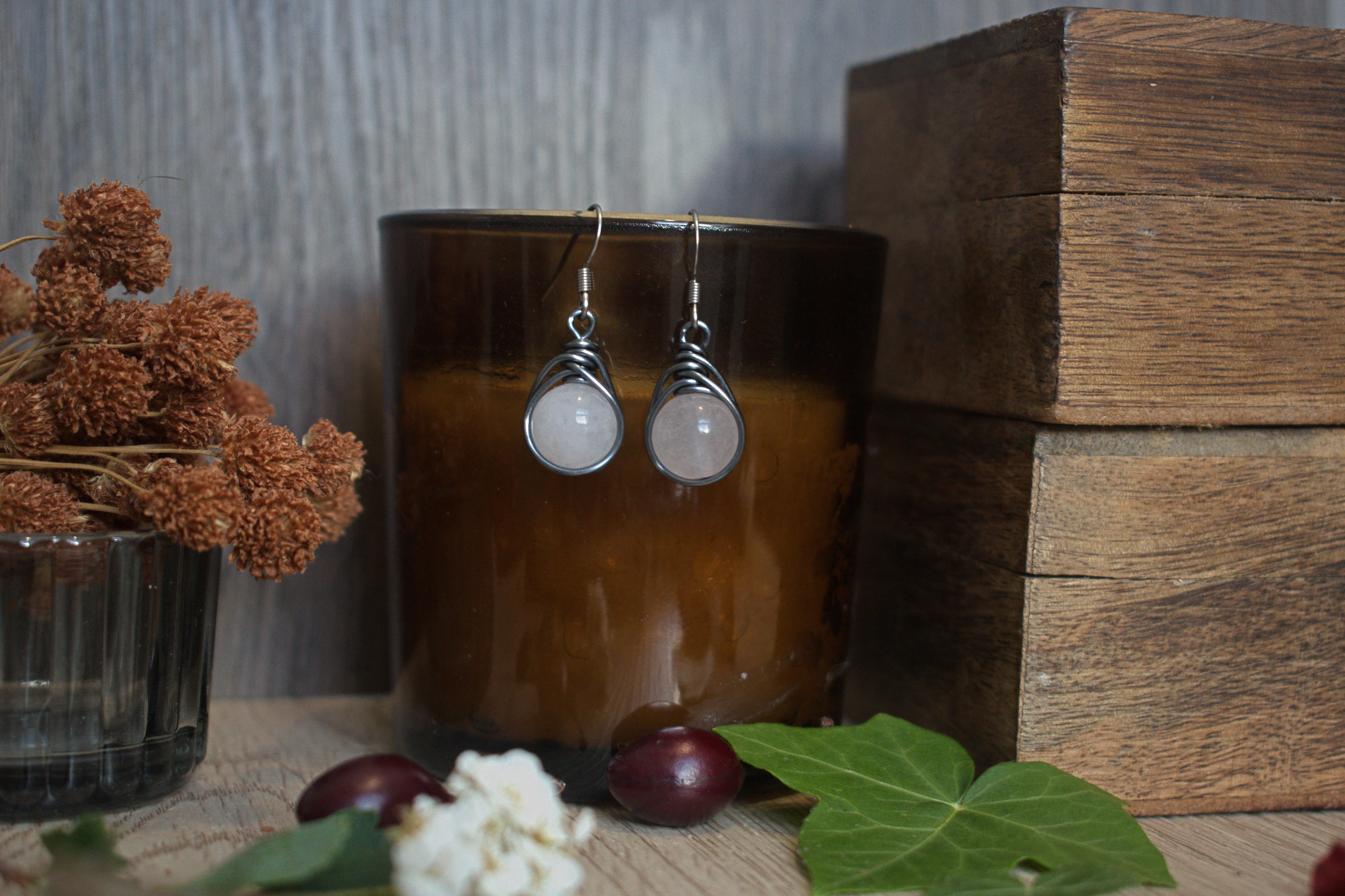 Boucles d'Oreilles ~Orëa~ Quartz Rose
